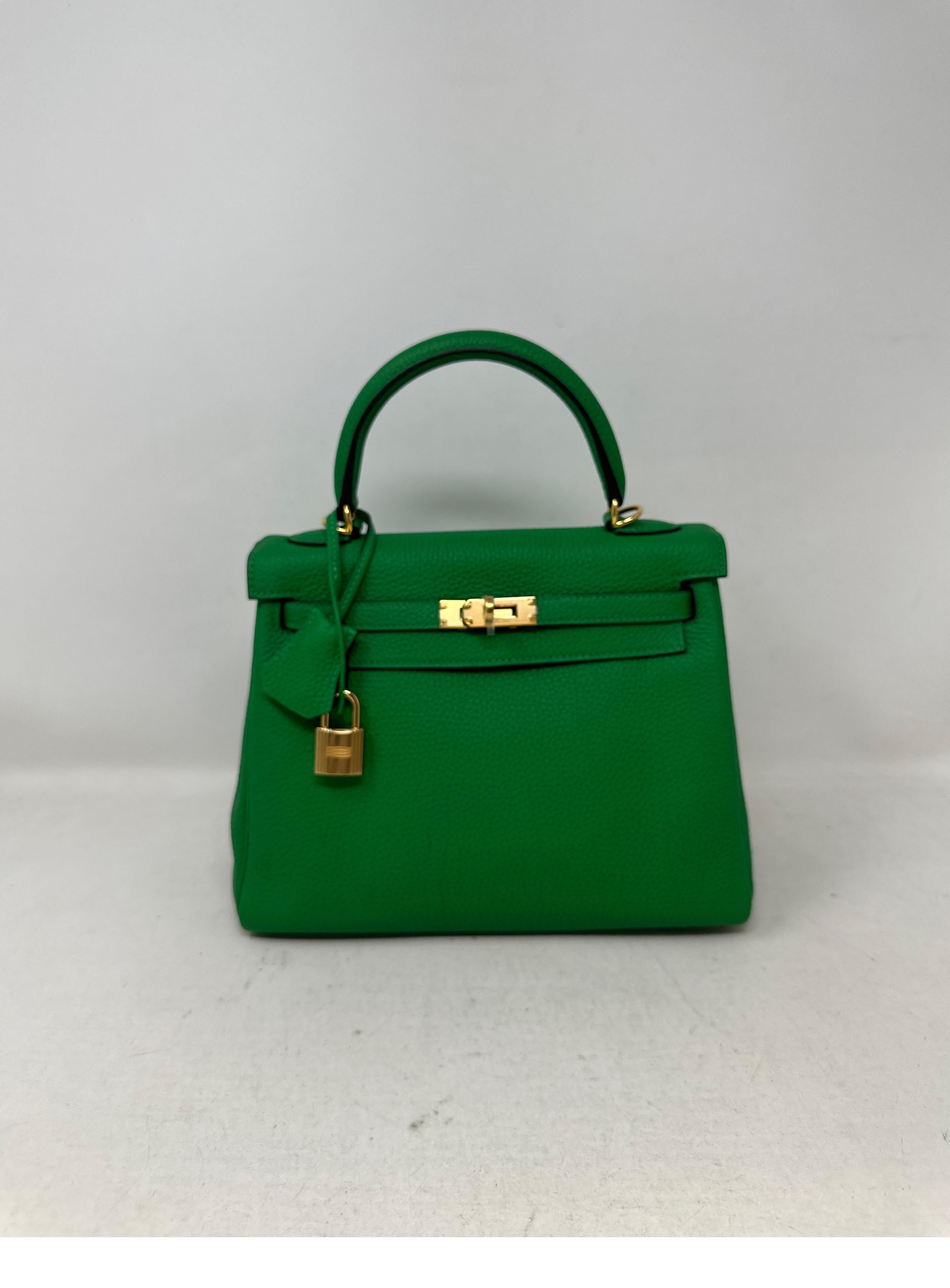 Hermes Bamboo Togo Kelly 25 Bag  In Excellent Condition For Sale In Athens, GA