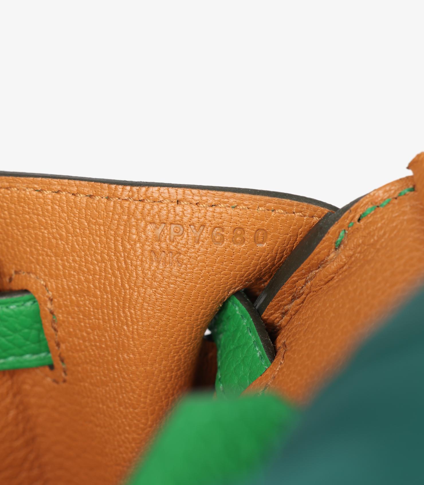 Hermès Bambou & Caramel Togo Leather Verso Birkin 25cm Retourne en vente 5