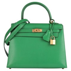 Hermès Kelly 25 cm in pelle Mysore Bambou Chevre, modello Sellier
