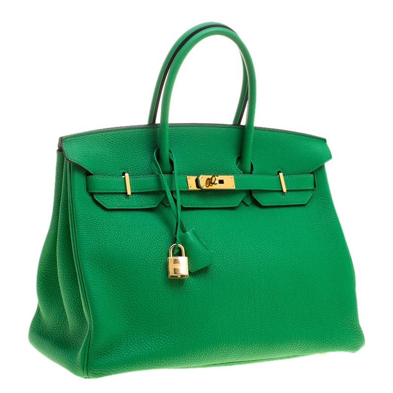 Green Hermes Bambou Clemence Leather Gold Hardware Birkin 35 Bag
