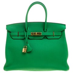 Hermes Bambou Clemence Leather Gold Hardware Birkin 35 Bag