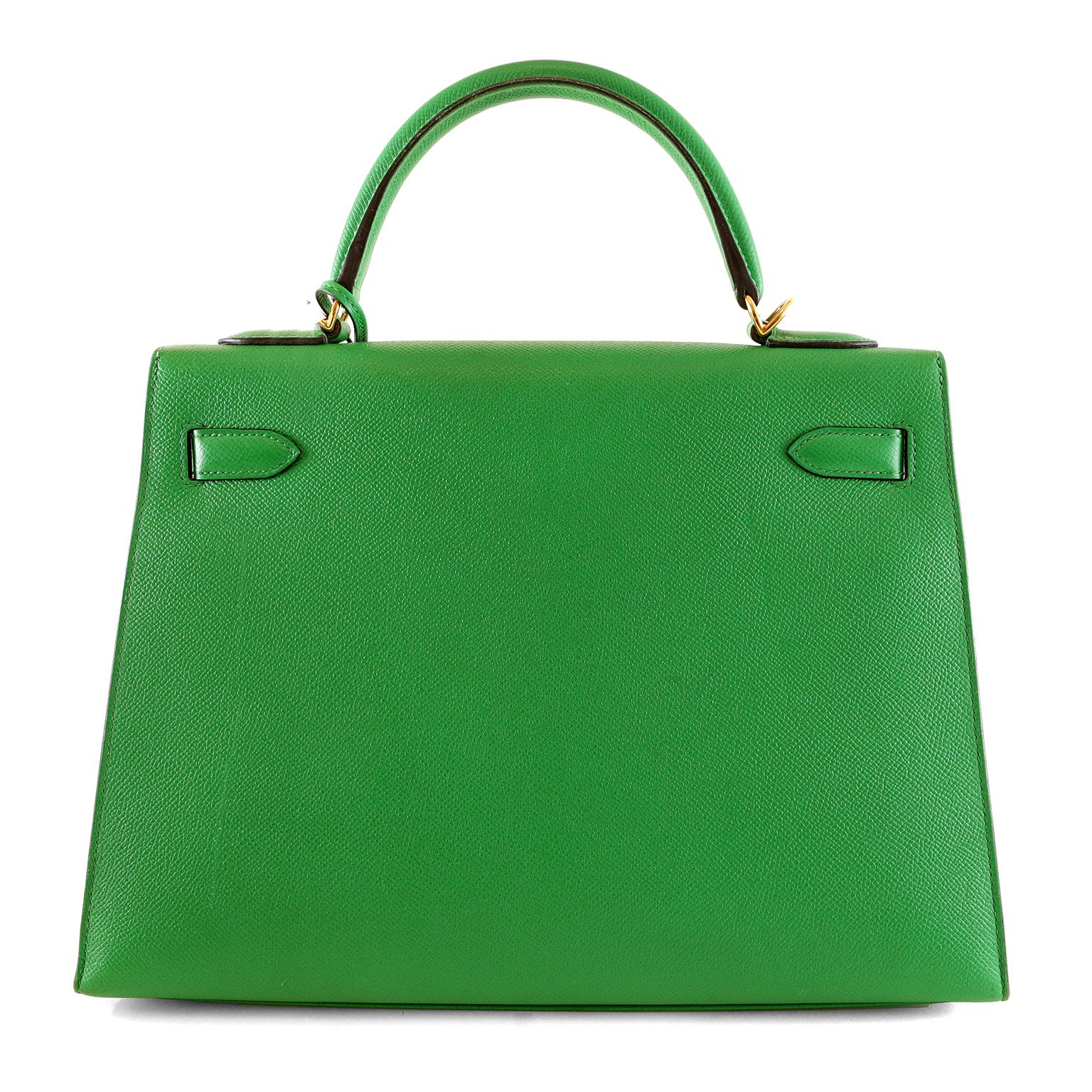 Green Hermès Bambou Epsom 32cm Kelly Bag