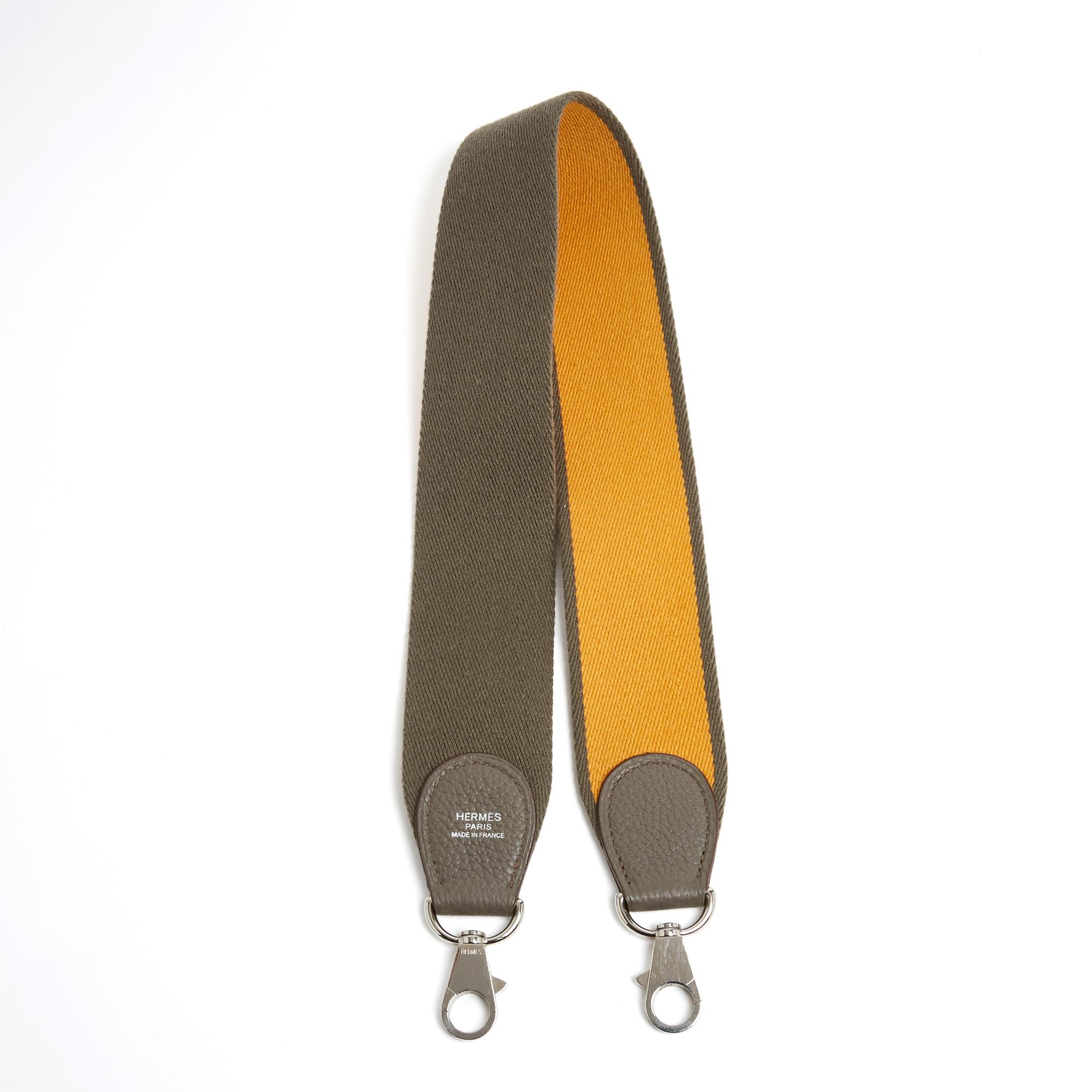Hermès Bandoulière Sangle Etoupe Saffron Large Cotton Strap Silver HDW Hermes In Excellent Condition For Sale In PARIS, FR