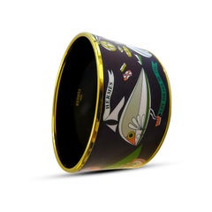 Hermes Bangle 18 Karat Plated Extra Wide, Printed Enamel, Balloon