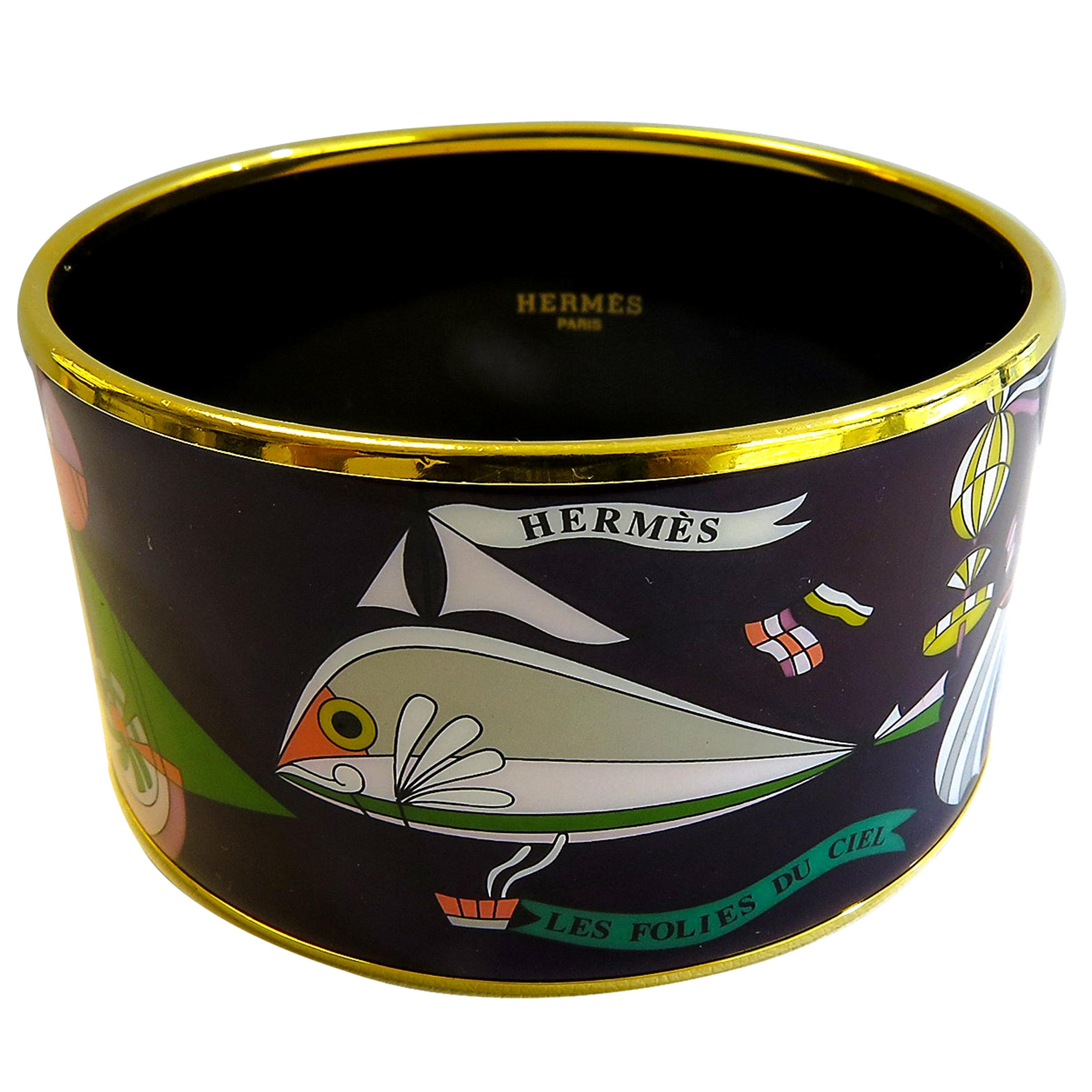 Hermes Bangle 18 Karat Plated Extra Wide, Printed Enamel, Balloon For Sale