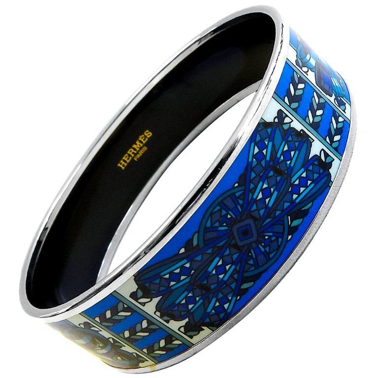 Hermes Bangle Platinum Plated Printed Enamel For Sale at 1stDibs