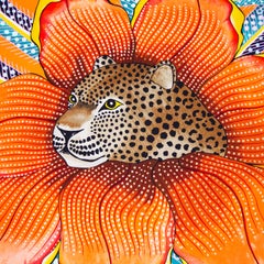 Hermes 'Baobab Cat' Orange Twill Silk 90cm Scarf