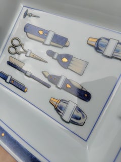 Hermès Barber Hairdresser Tools Cigar Ashtray Change Tray Porcelain Gold