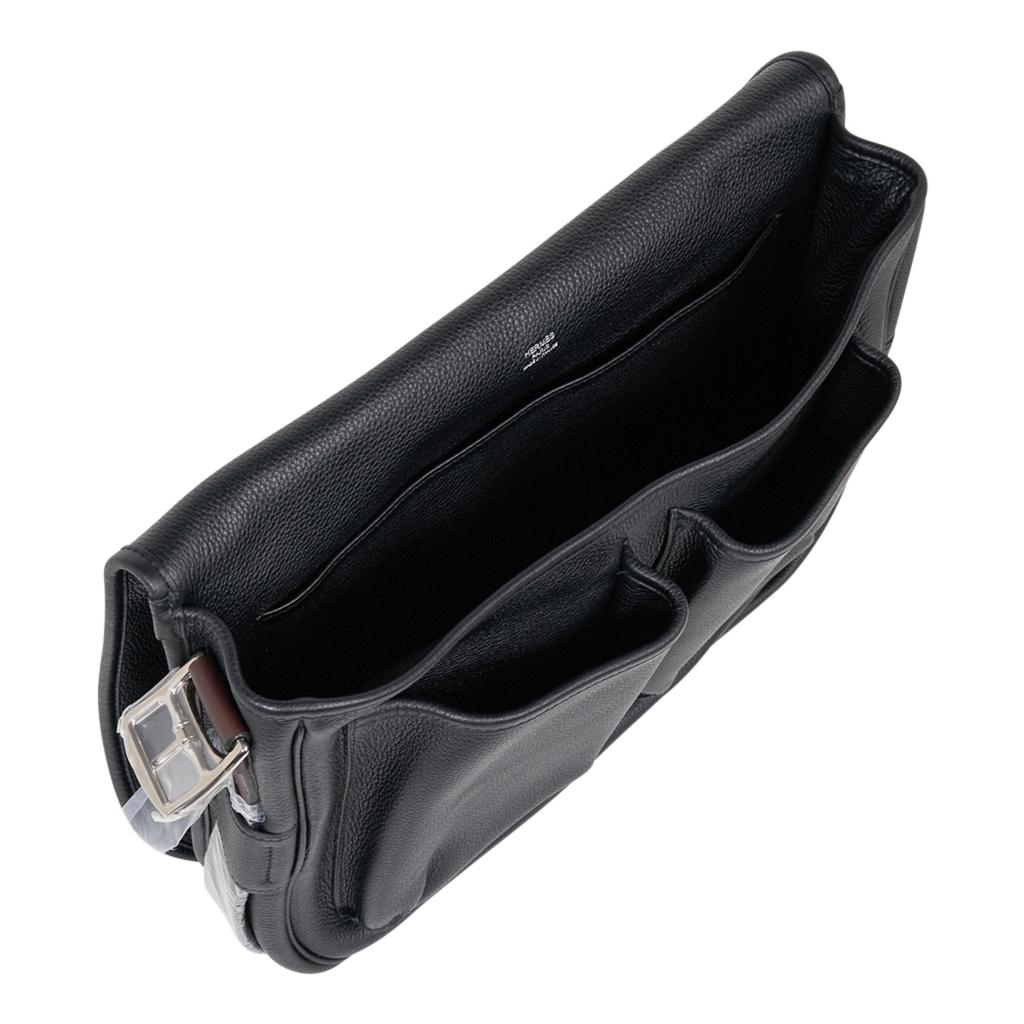 Hermes Barda Messenger Bag Black Sikkim Leather Palladium Hardware New 6