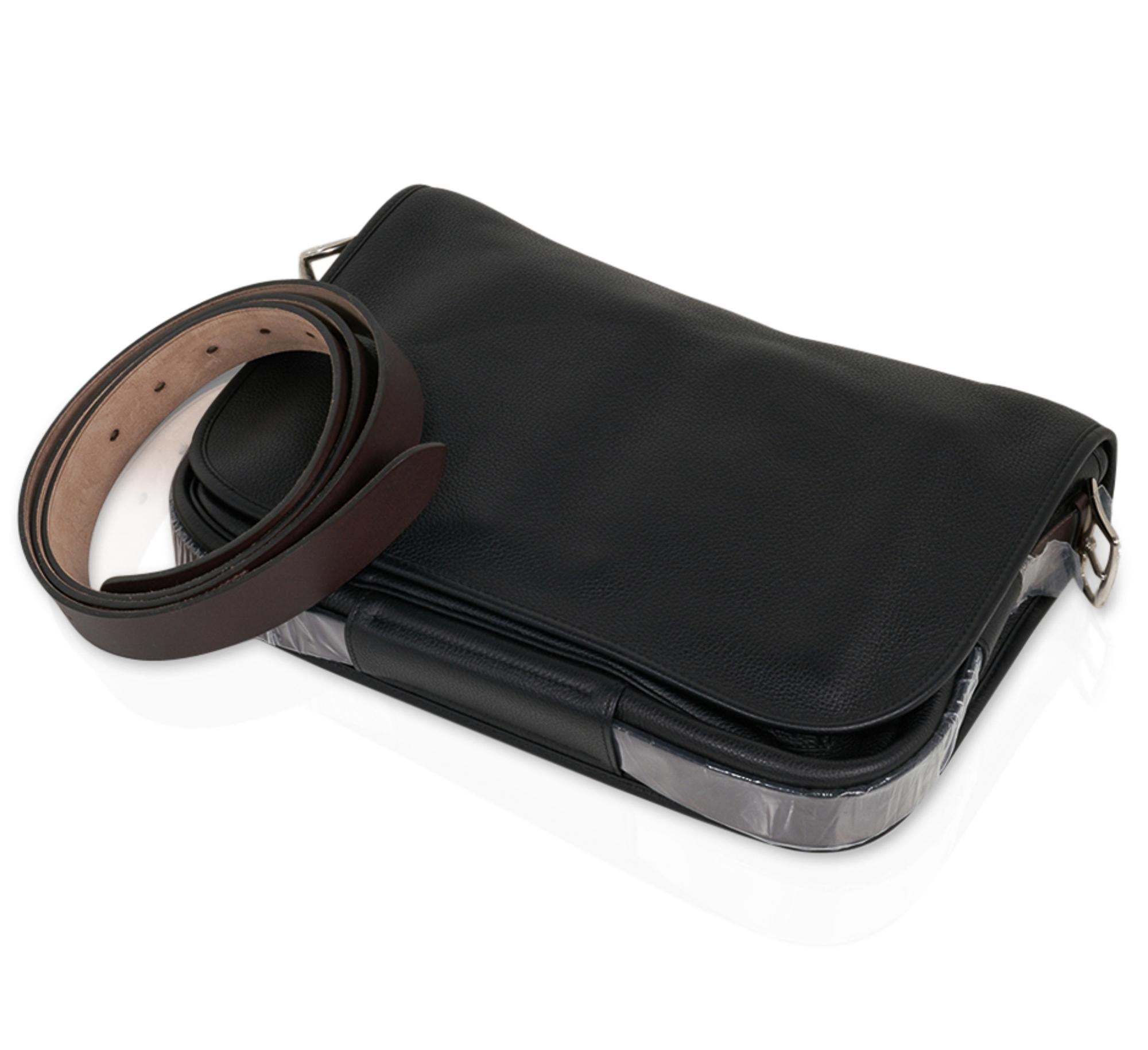 Hermes Barda Messenger Bag Black Sikkim Leather Palladium Hardware New In New Condition In Miami, FL