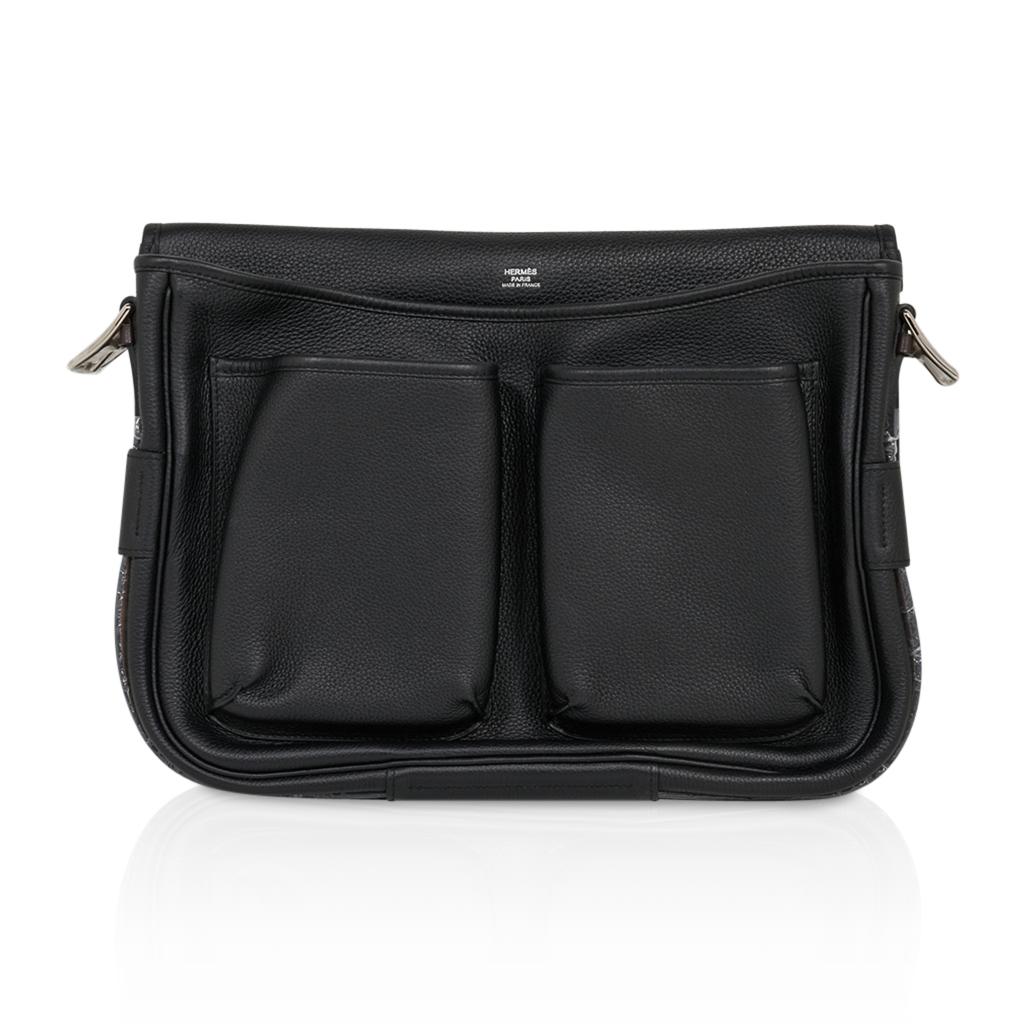 Hermes Barda Messenger Bag Black Sikkim Leather Palladium Hardware New 5