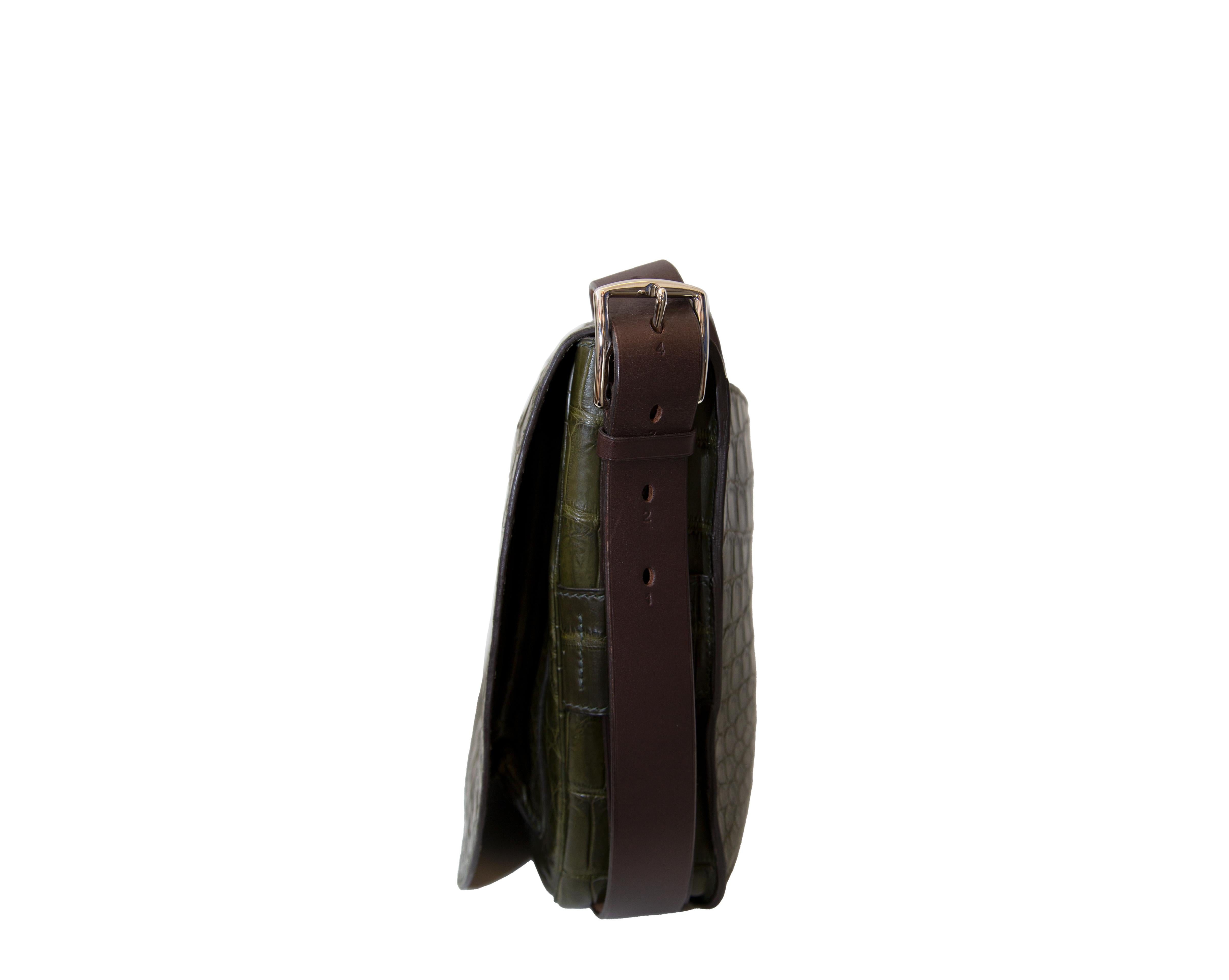 Gray Hermès Barda Messenger Bag Vert Veronese Exotic