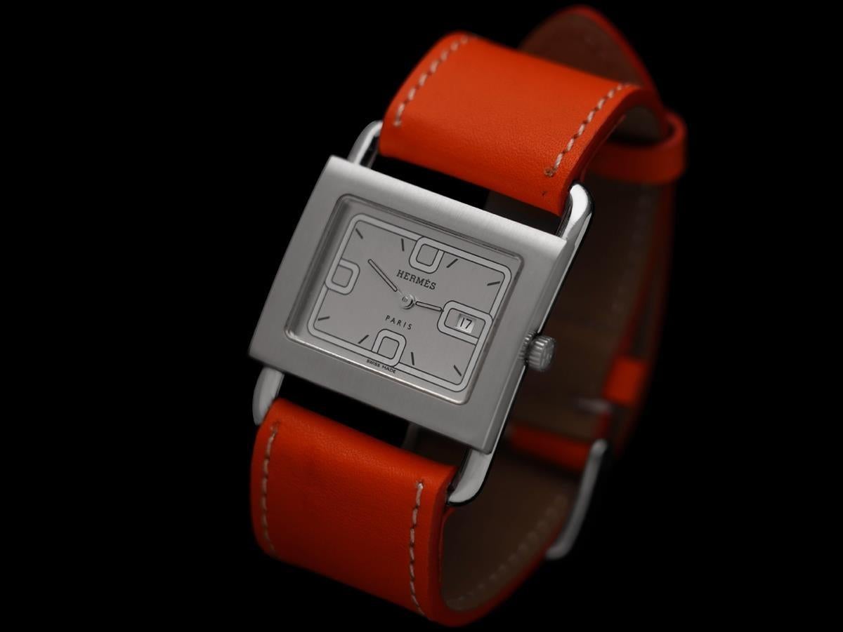 Hermes Barenia Ladies Quartz Watch with Stirrup Case - Stainless Steel In Excellent Condition For Sale In Suwanee, GA