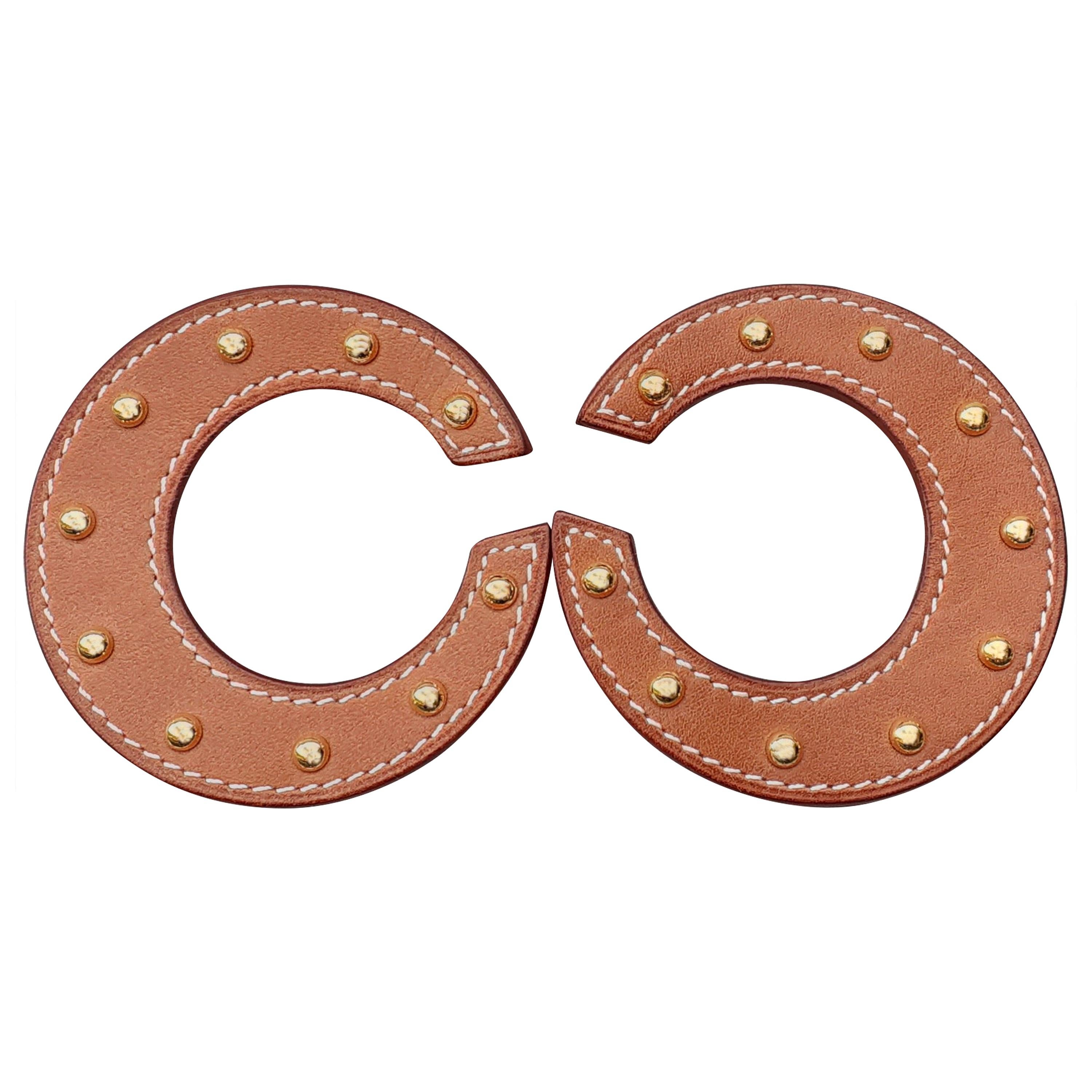 Hermès Barenia Leather and Gold Hdw Earrings For Sale