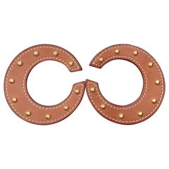Hermès Barenia Leather and Gold Hdw Earrings