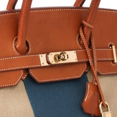 Hermès Barenia Leather & Blue, Beige Canvas Flag Birkin 35cm