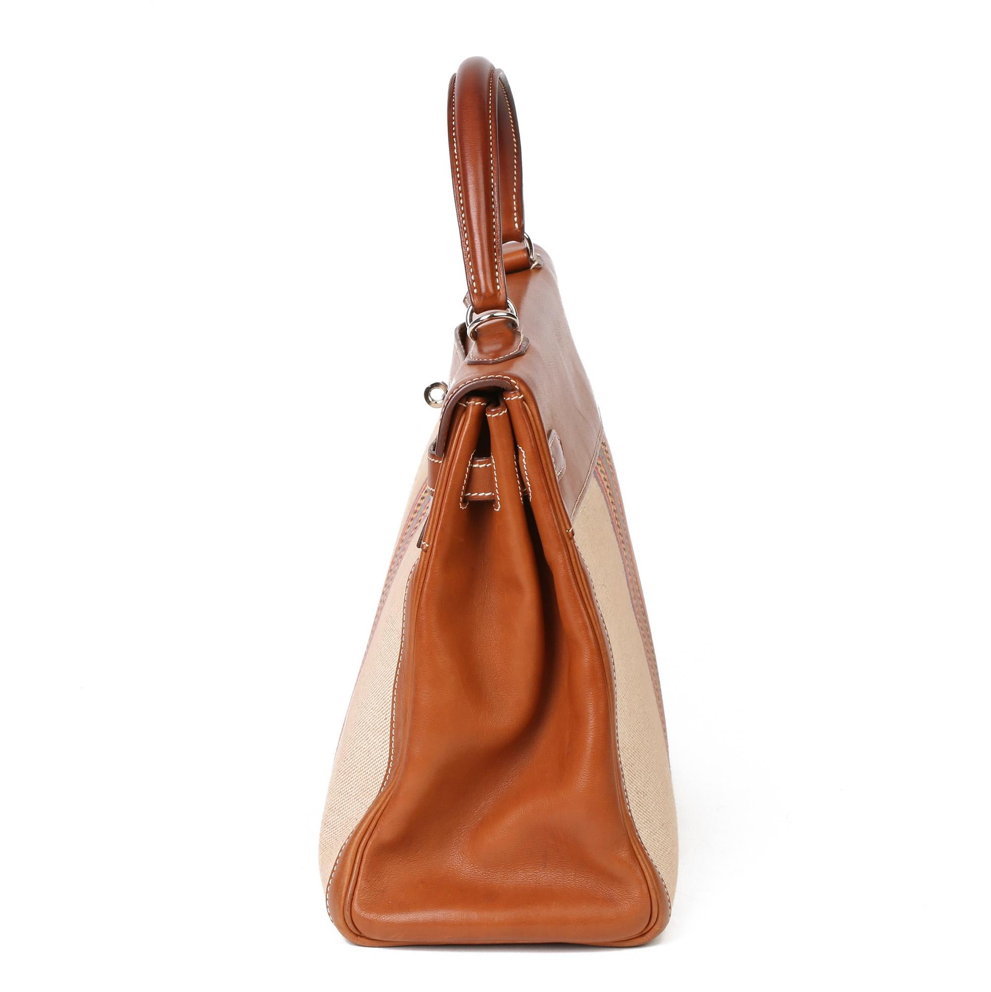 Hermès Barenia Leather & Multicolour Toile Indian Ganges Kelly 35cm Retourne 3