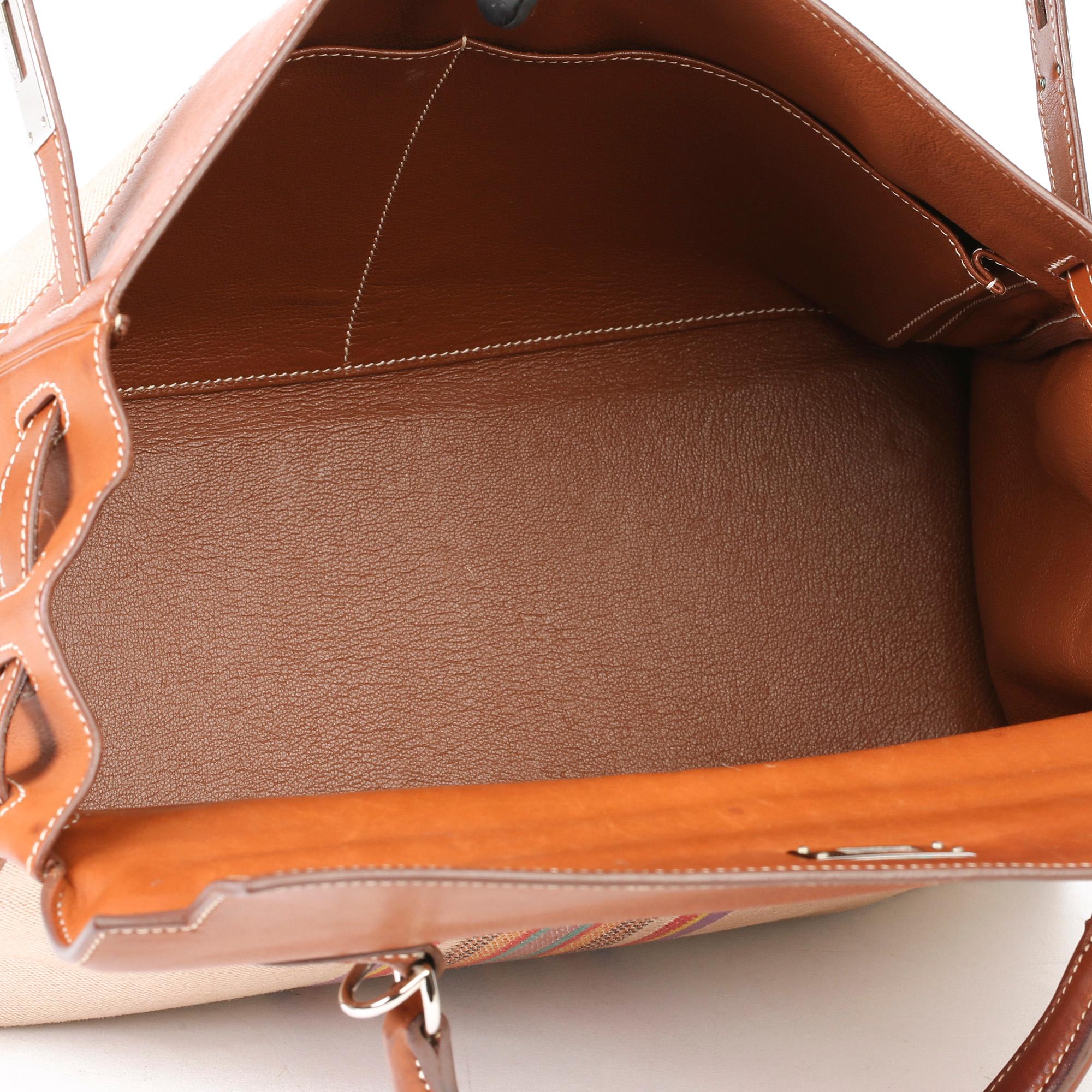 Women's Hermès Barenia Leather & Multicolour Toile Indian Ganges Kelly 35cm Retourne