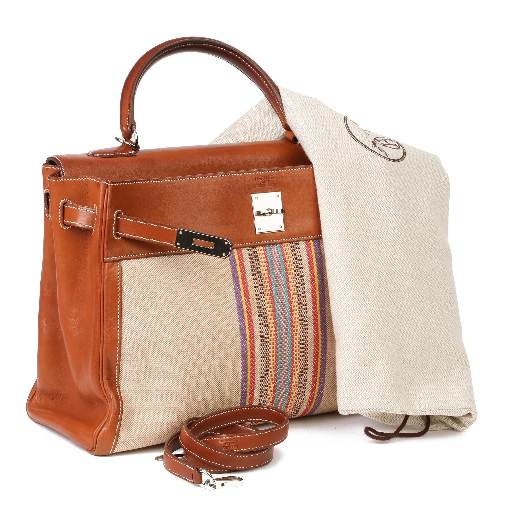 Hermès Barenia Leather & Multicolour Toile Indian Ganges Kelly 35cm Retourne 1