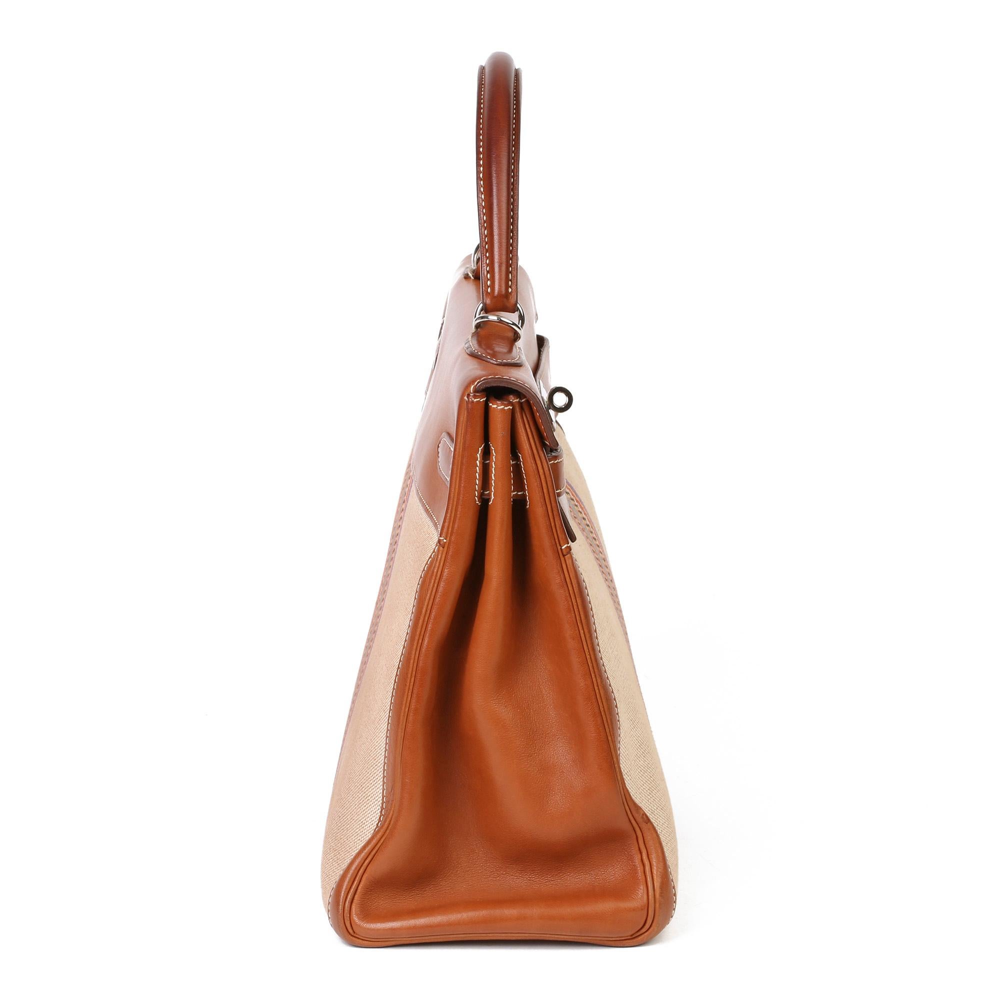 Hermès Barenia Leather & Multicolour Toile Indian Ganges Kelly 35cm Retourne 2