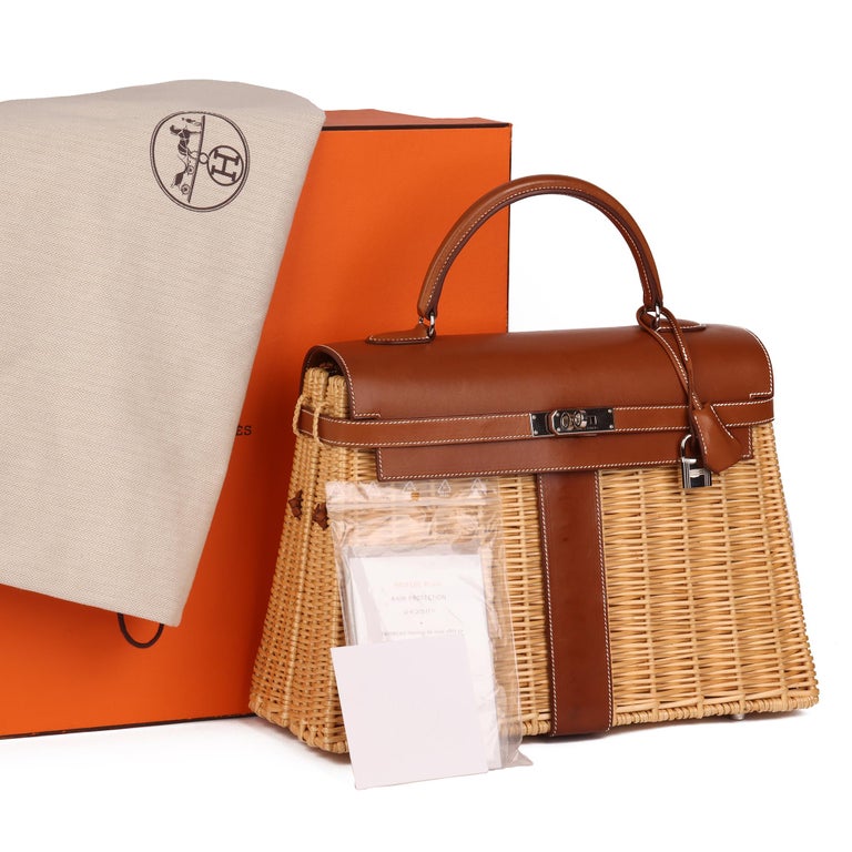 HERMÈS Barenia cuir et osier Kelly 35cm piquenique En vente sur 1stDibs