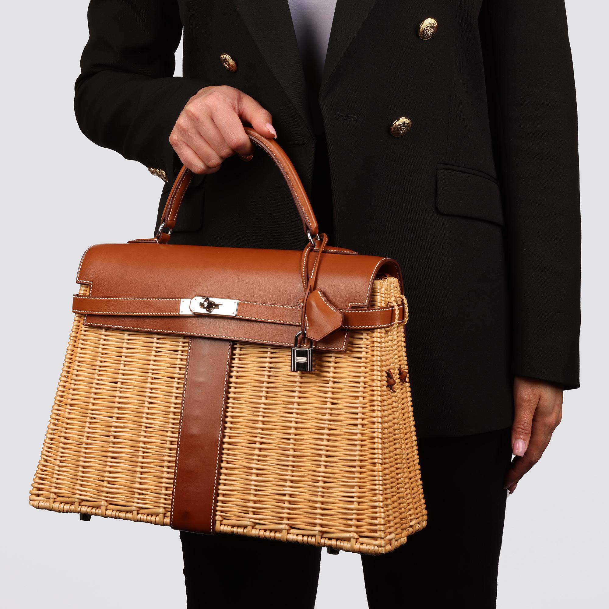 HERMÈS Barenia Leather & Wicker Kelly 35cm Picnic For Sale 7