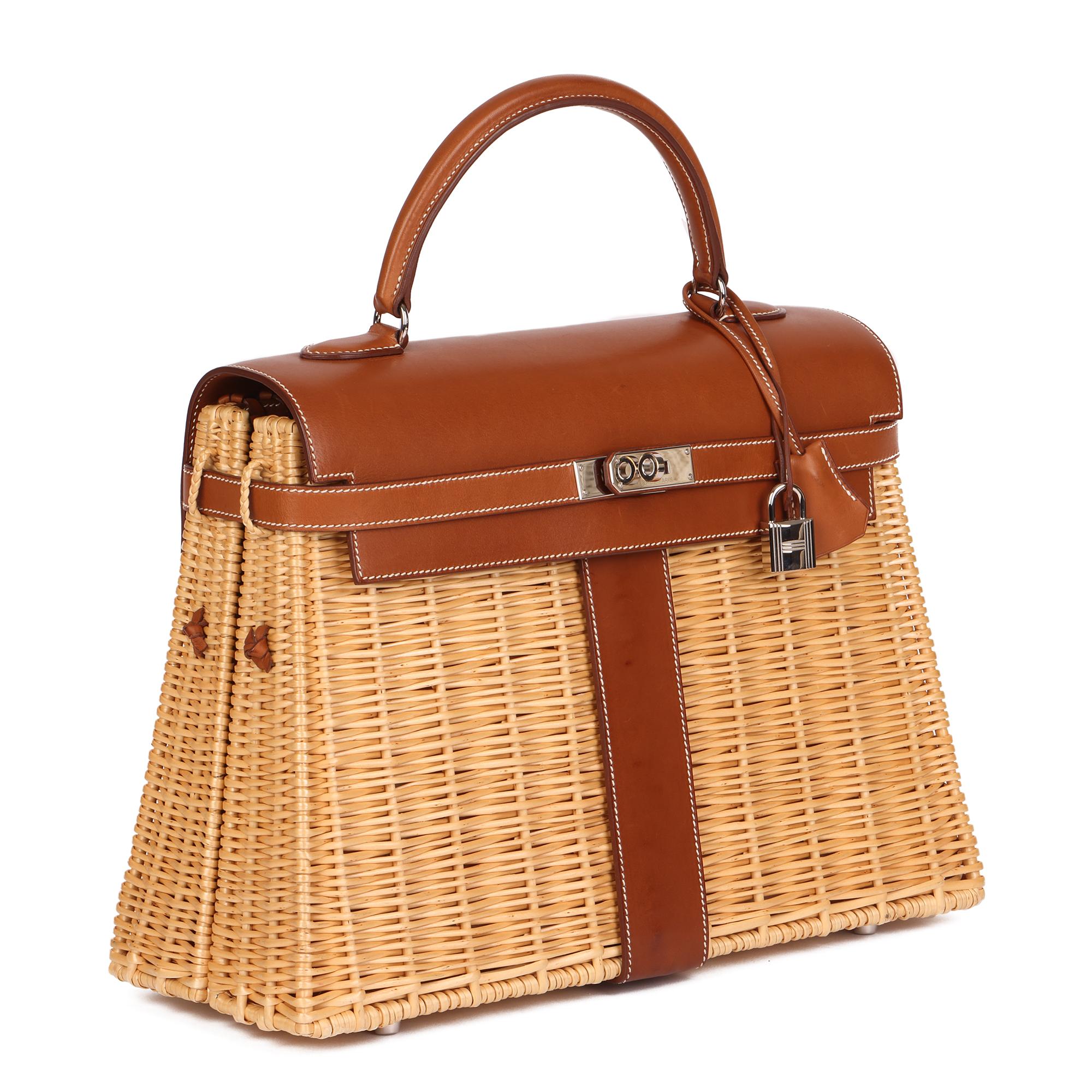 HERMÈS
Barenia Leather & Wicker Kelly 35cm Picnic

Serial Number: [O]
Age (Circa): 2011
Accompanied By: Hermès Dust Bag, Box, Rain Cover, Invoice, Lock, Keys, Clochette
Authenticity Details: Date Stamp (Made in France) 
Gender: Ladies
Type: Top