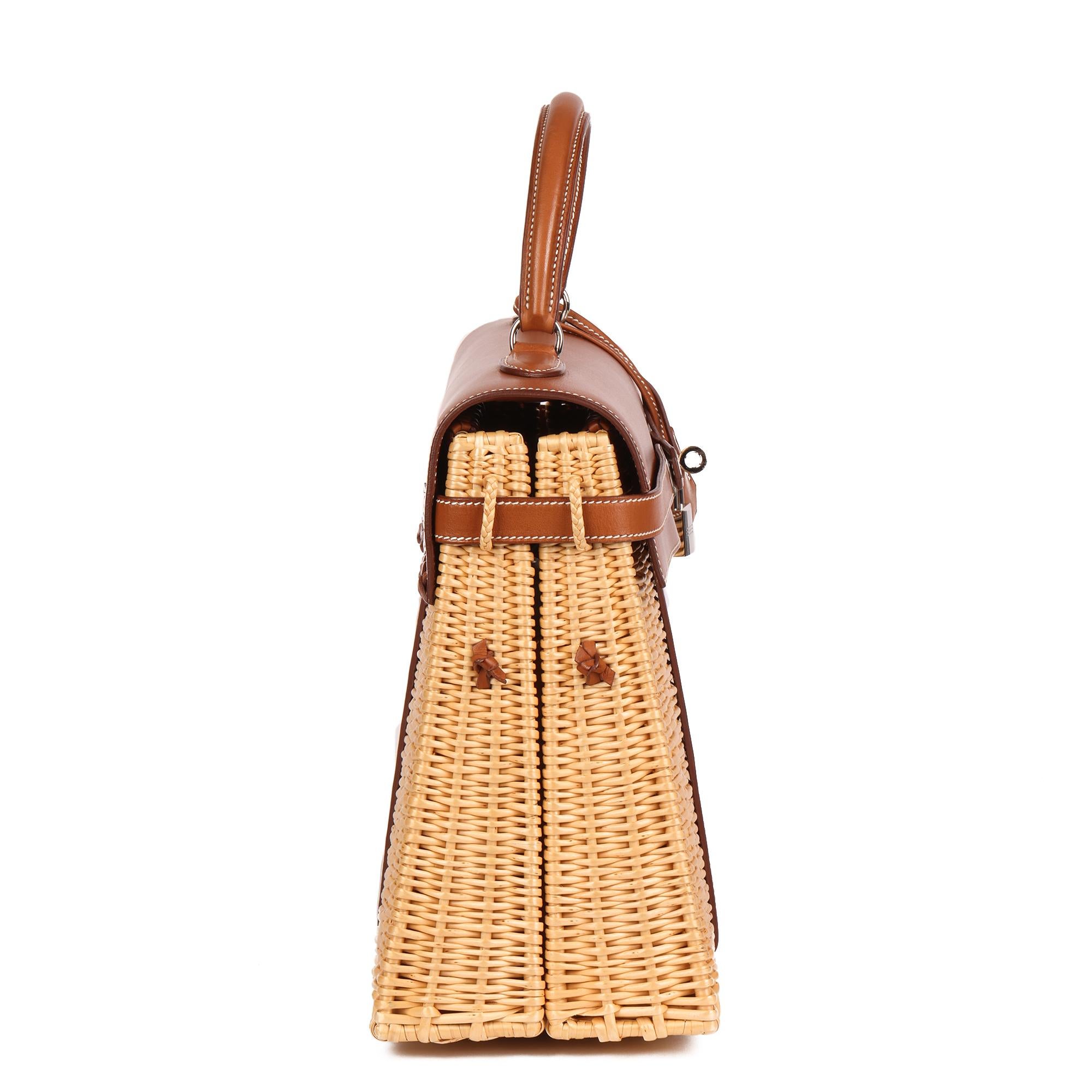 Hermès Barenia Leather & Wicker Kelly 35cm Picnic (Orange) im Angebot