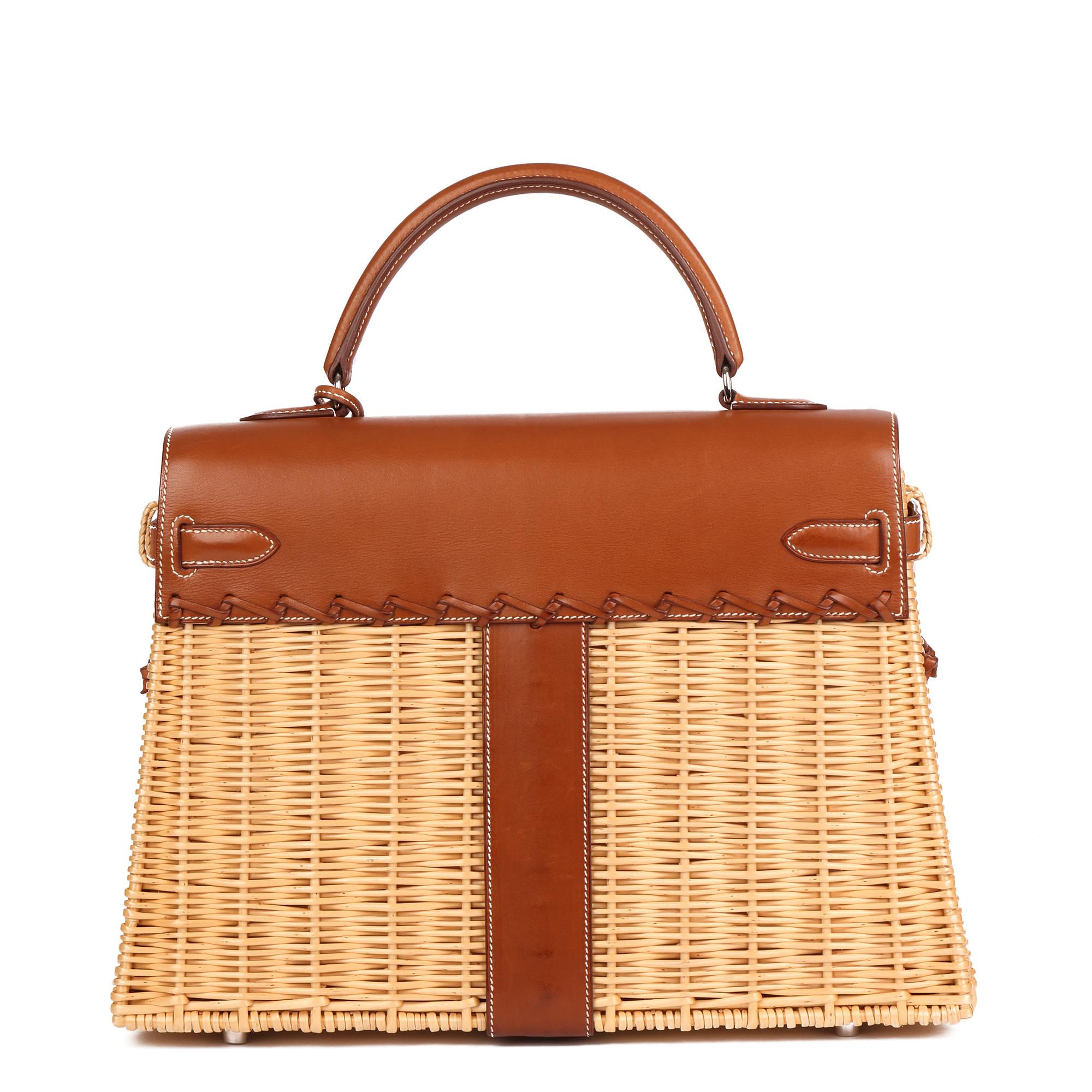 Hermès Barenia Leather & Wicker Kelly 35cm Picnic Damen im Angebot