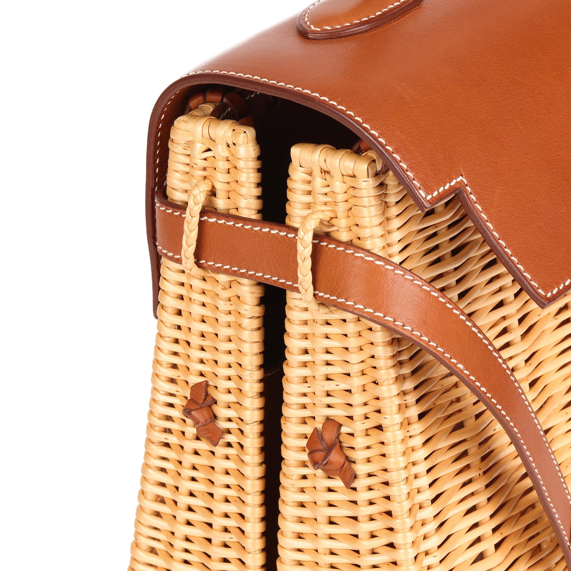 HERMÈS Barenia Leather & Wicker Kelly 35cm Picnic For Sale 1