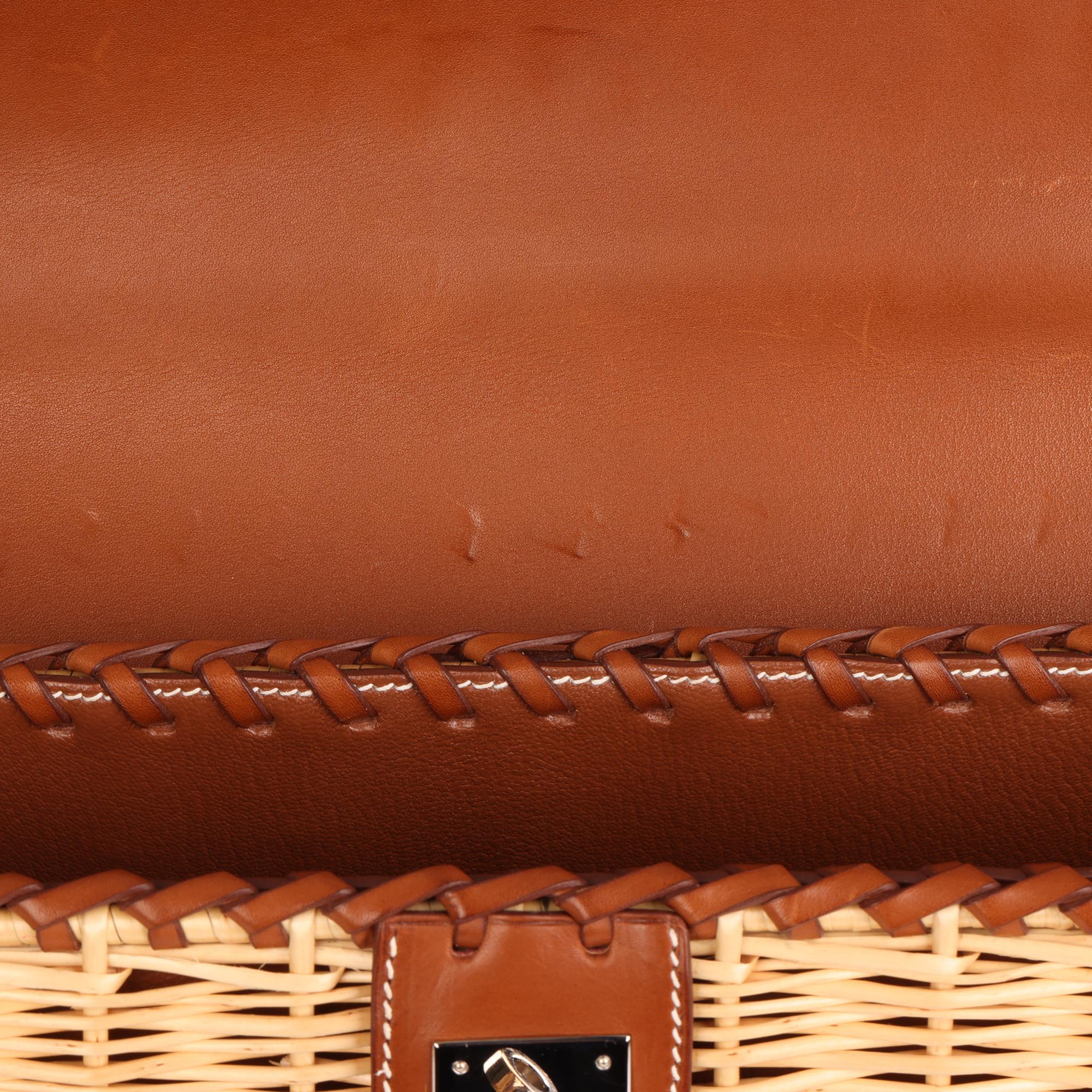 HERMÈS Barenia Leather & Wicker Kelly 35cm Picnic For Sale 2