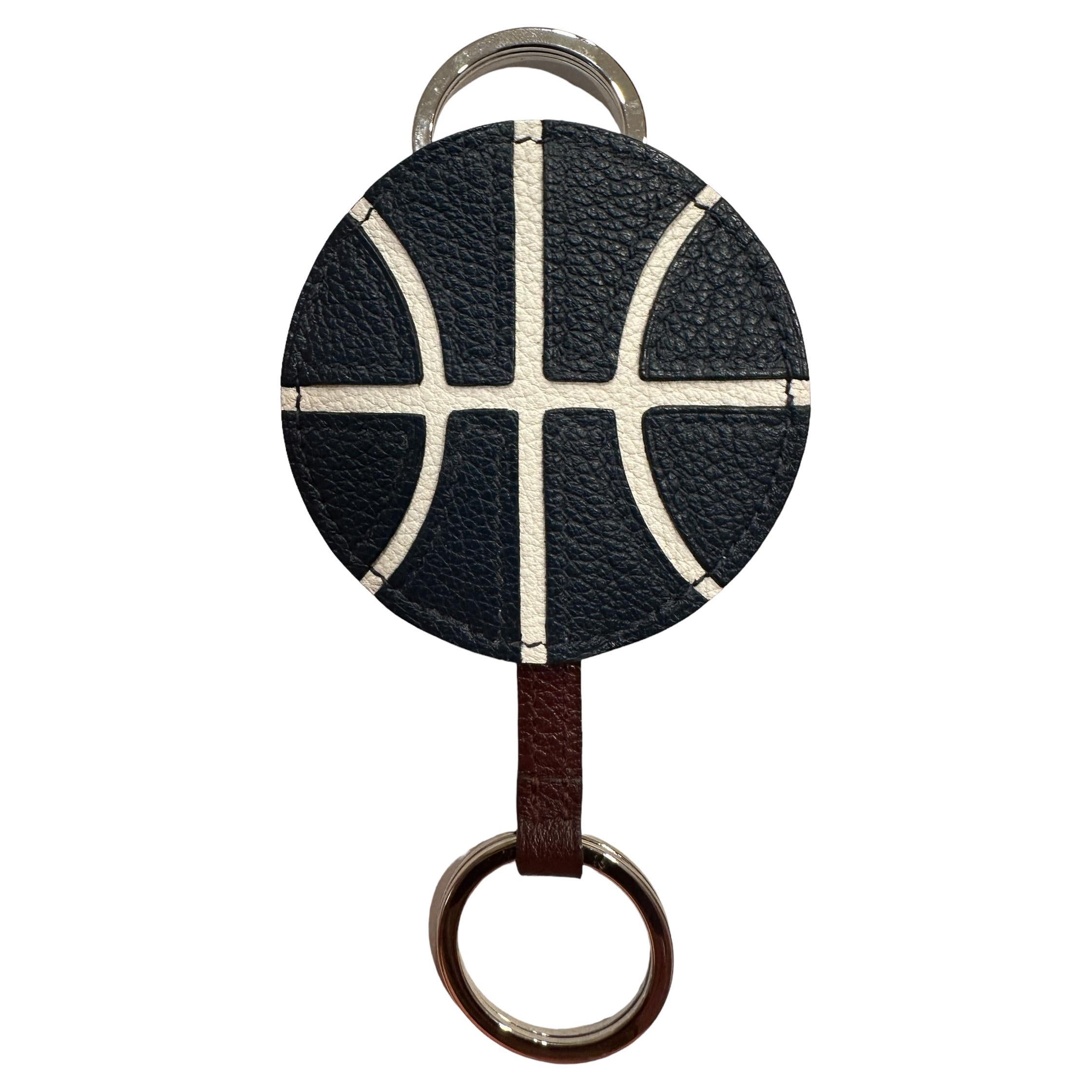 Hermès Basketball Key Ring Bleu De Malte / Blanc / Bordeaux