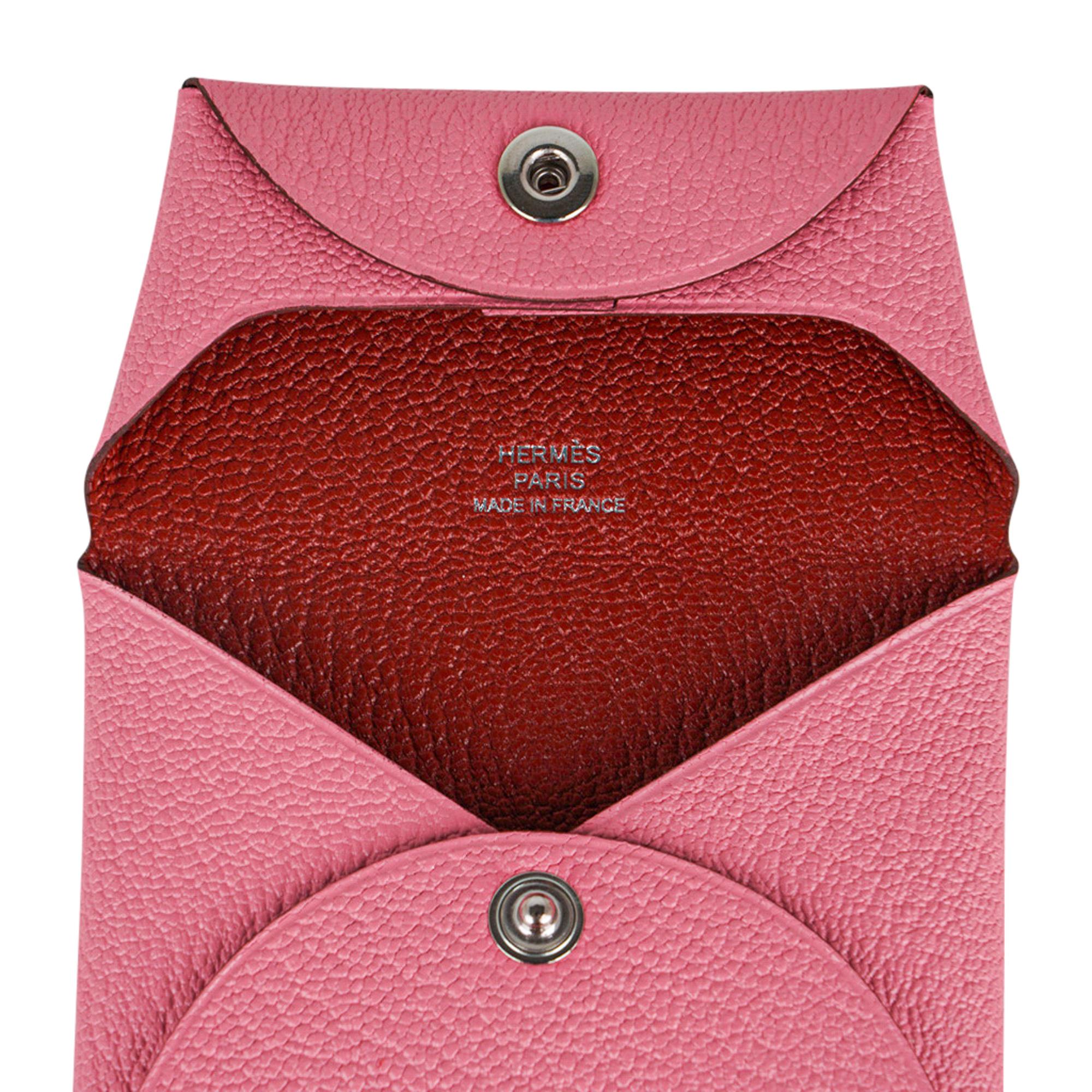 Pink Hermes Bastia Verso Change Purse Rose Confetti / Brique Chevre Leather