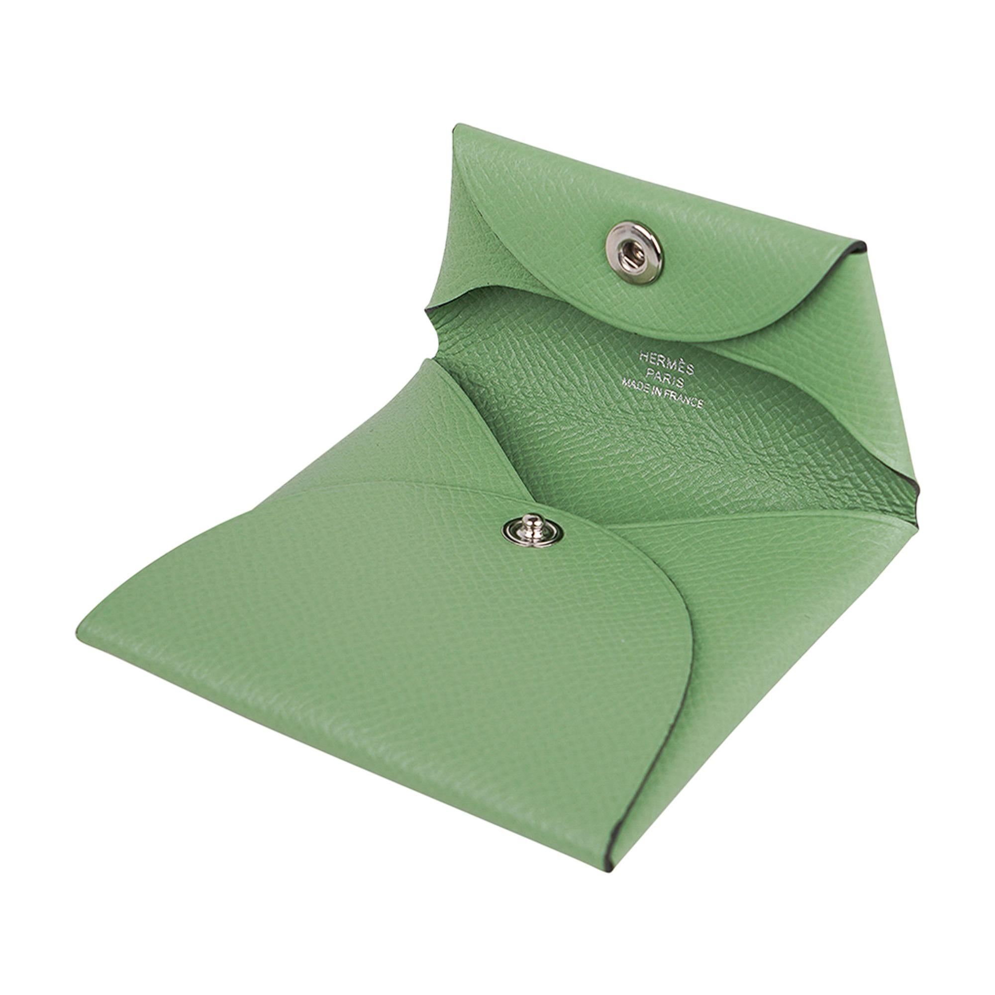 Green Hermes Bastia Vert Criquet Change Purse Epsom Leather