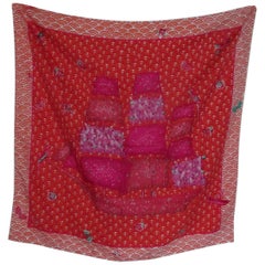  Hermes Bateau Fleuri orange pink scarf