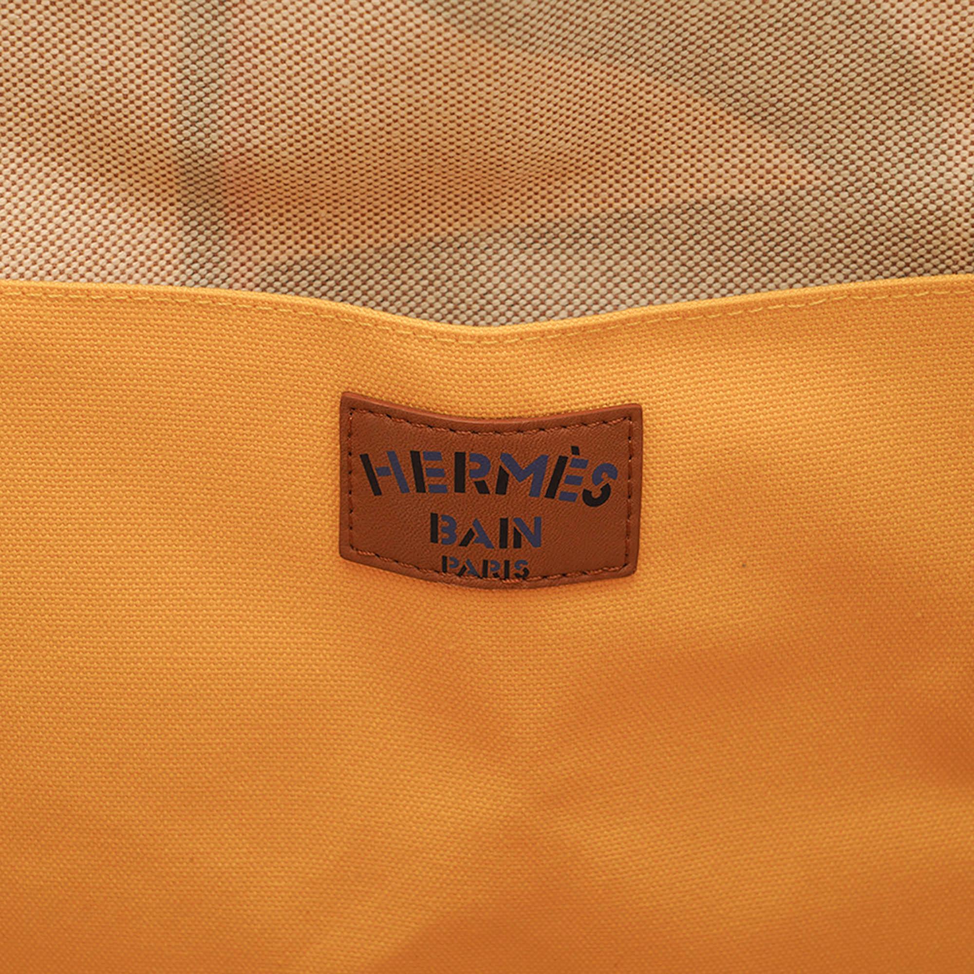 Beige Hermes Beach Tote bag Apres la Vague Printed Toile Jaune and Blue en vente