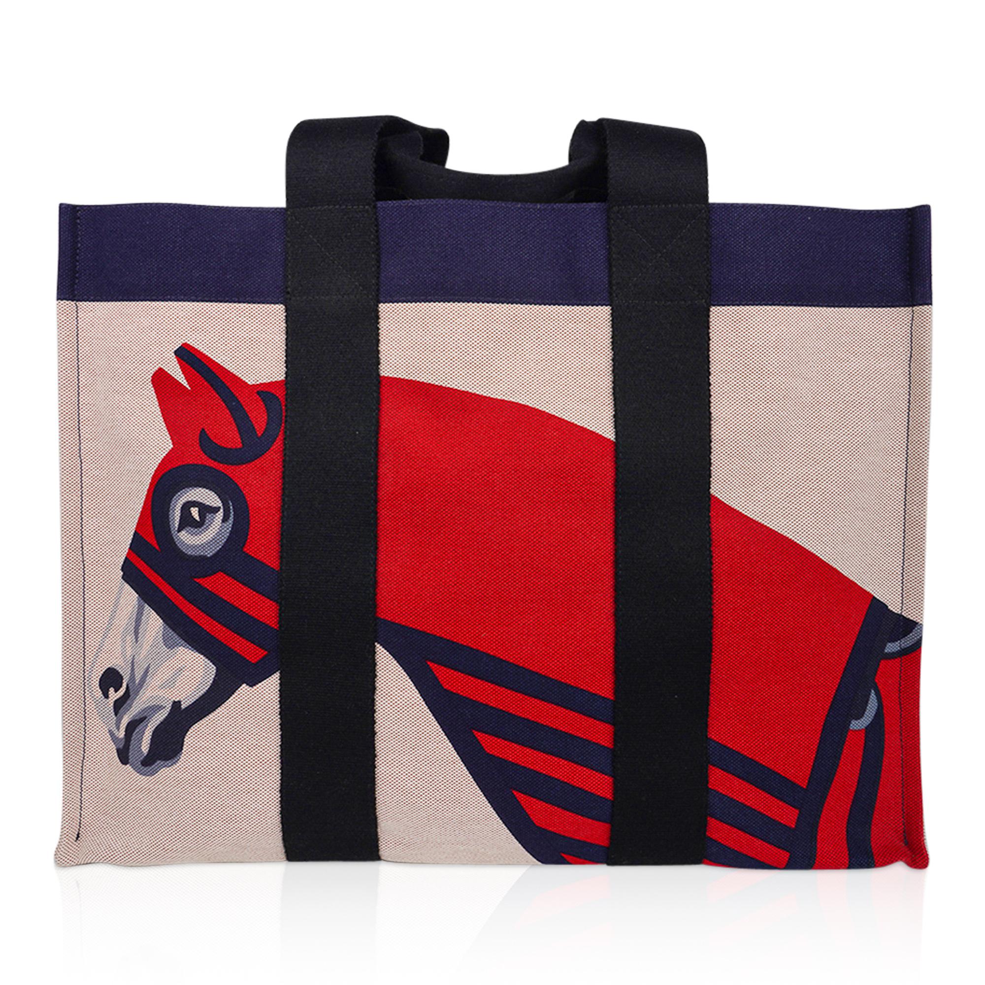 Hermes Beach Tote Bag Horse Printed Toile New 3