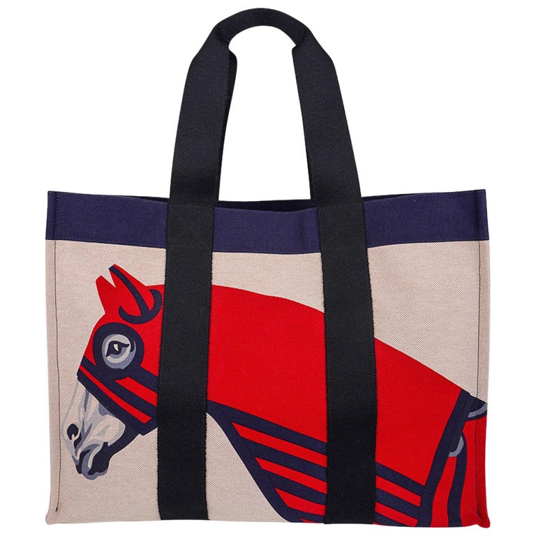 Hermes Beach Tote Bag Horse Printed Toile New