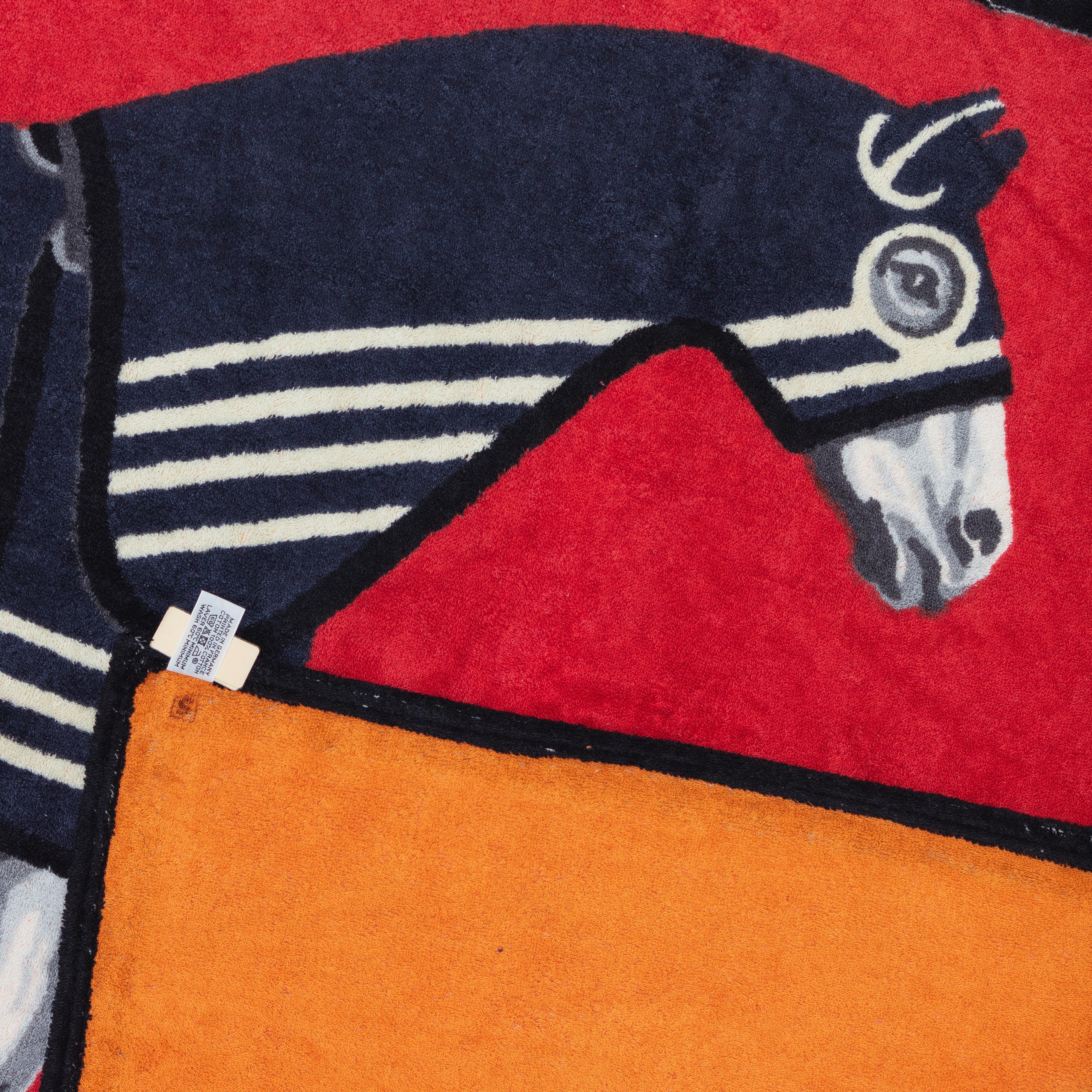 Hermes Beach Towel Horses Red Blue - Cotton NEW 8