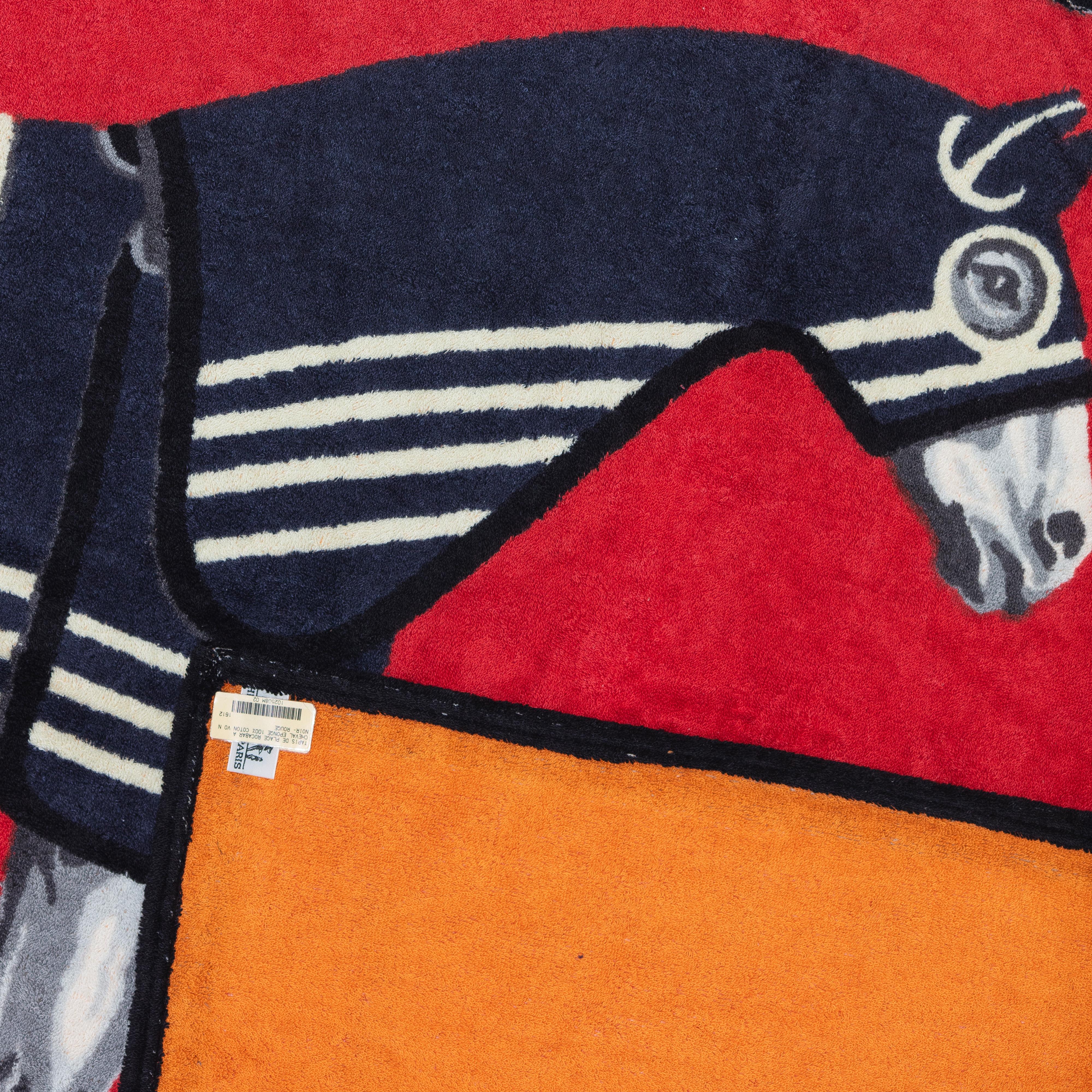 Hermes Beach Towel Horses Red Blue - Cotton NWCTS 2403301622

Brand: Hermès
Type: Beach Towel
Artist : N/A
Size : 150cm x 95cm - 35.4Inch x 59inch
Colour : Red Blue
Type : 100% Cotton - Eponge
Manufactured: France Design, Germany Made
Date :