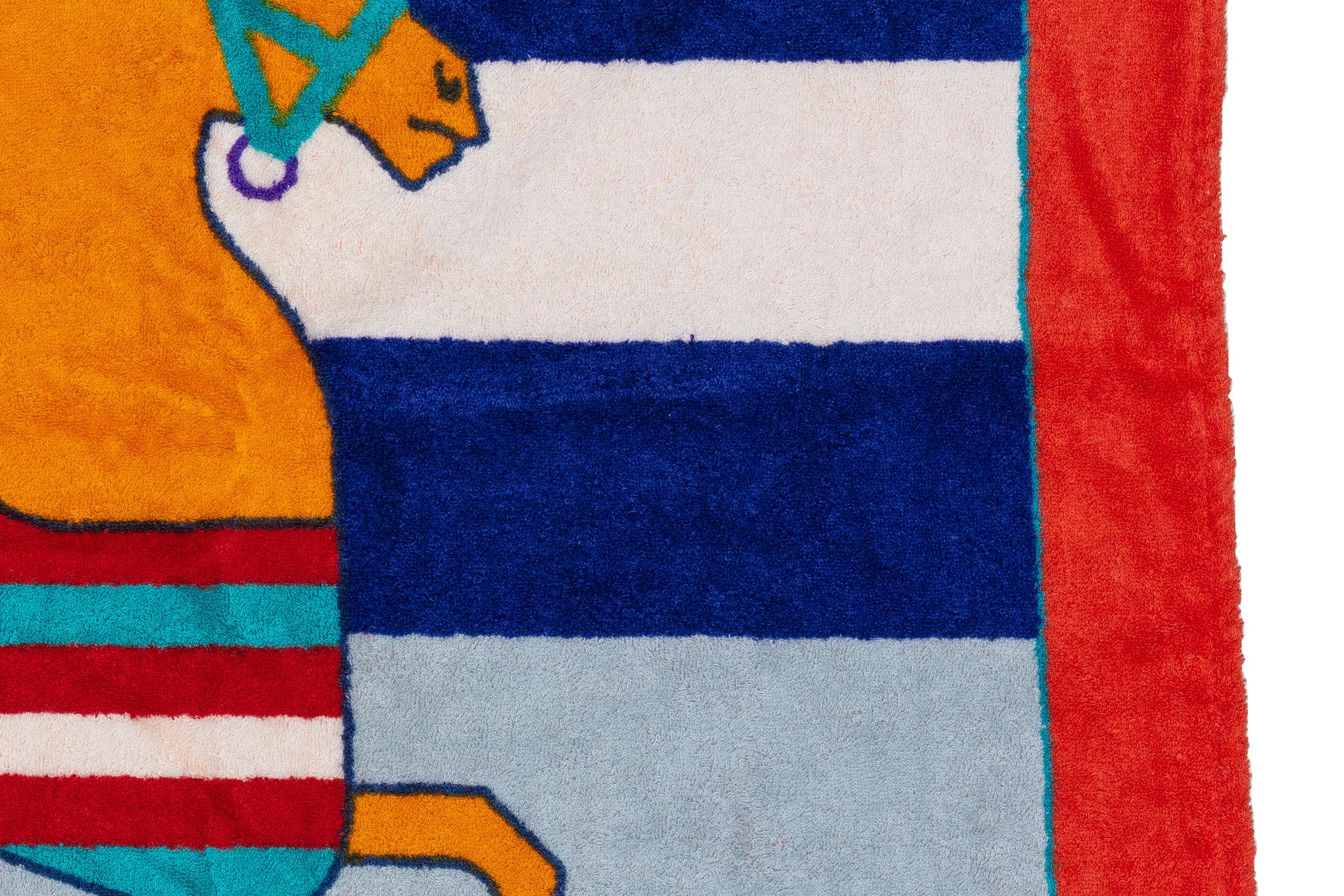Hermes Beach Towel Horses Red Blue - Cotton NEW 4