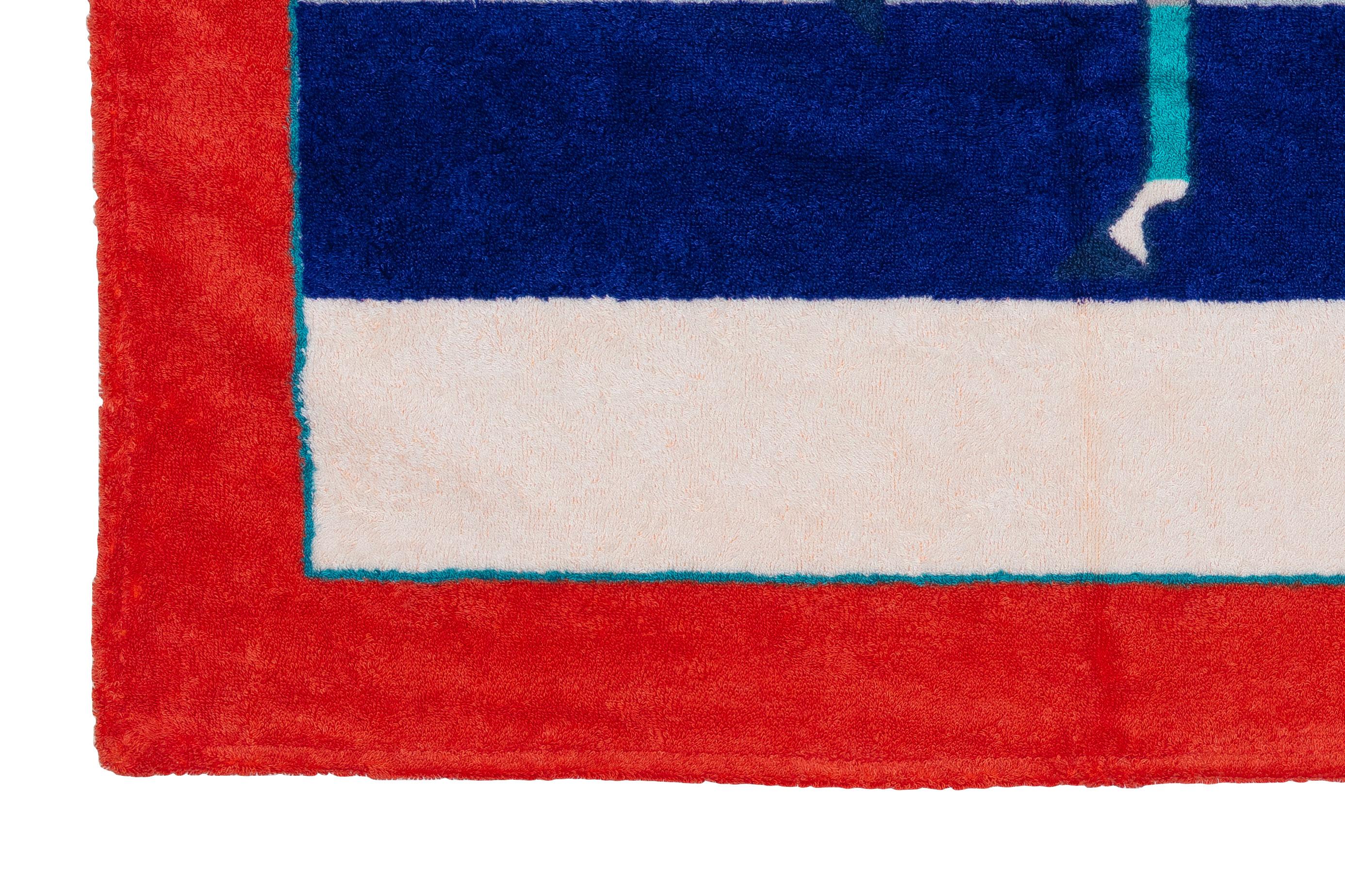 Hermes Beach Towel Horses Red Blue - Cotton NEW 5