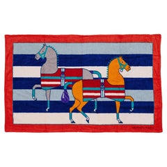 Hermes Beach Towel Horses Red Blue - Cotton NEW
