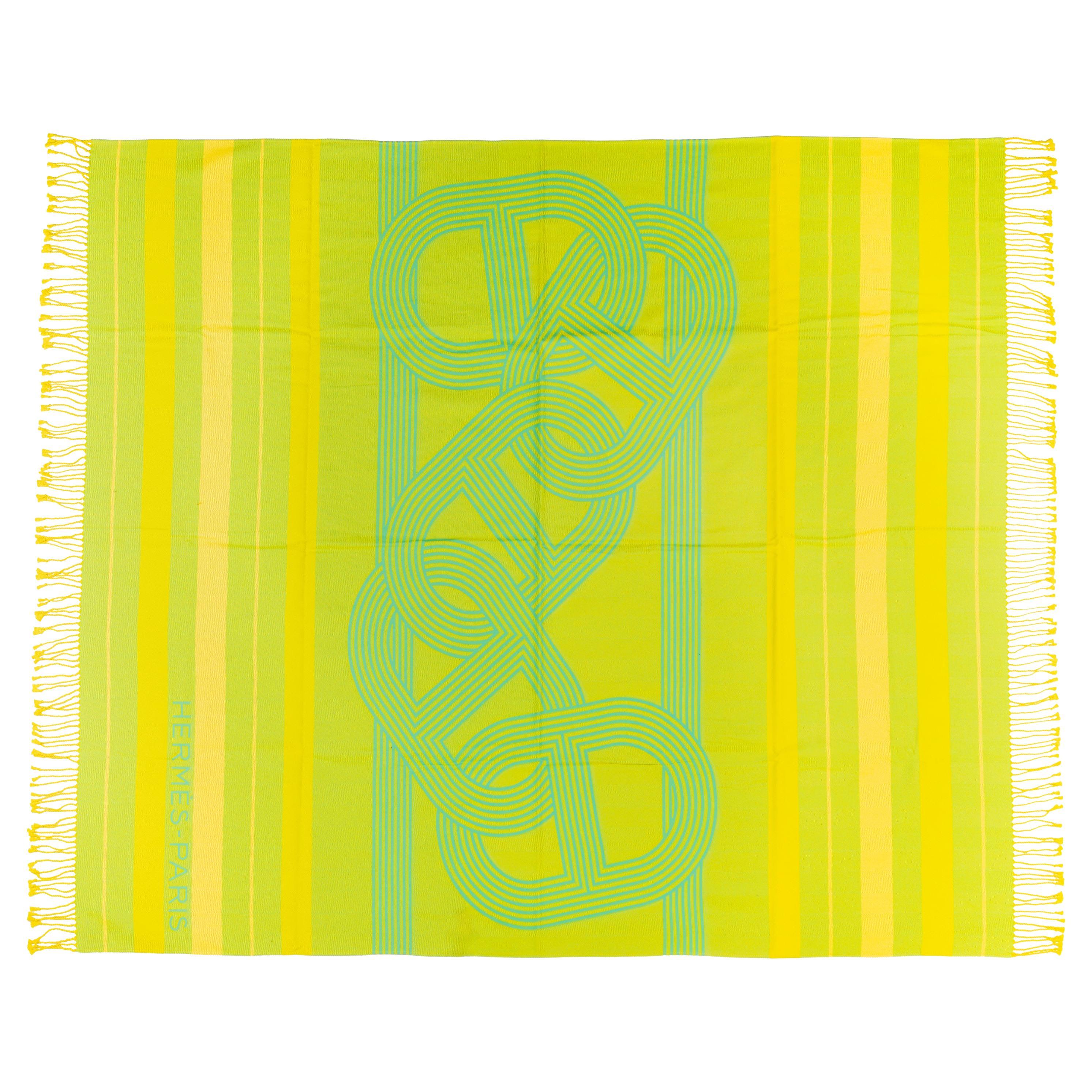 Asciugamano da spiaggia Pareo di Hermes - Circuito 24 Chaine D Ancres - Giallo Lime - 132x167cm