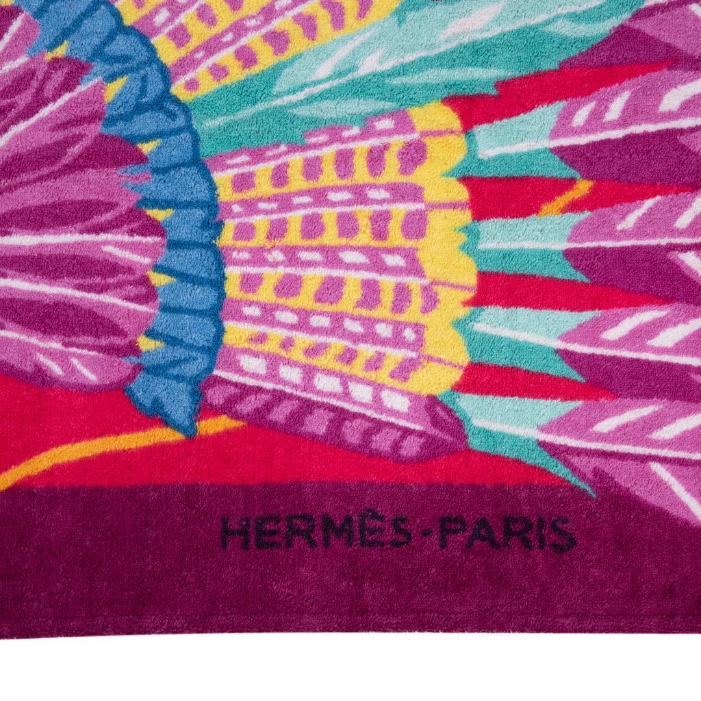 Purple Hermes Beach Towel Tapis de Plage Brazil Jaune / Citron / Rose Hibiscus New
