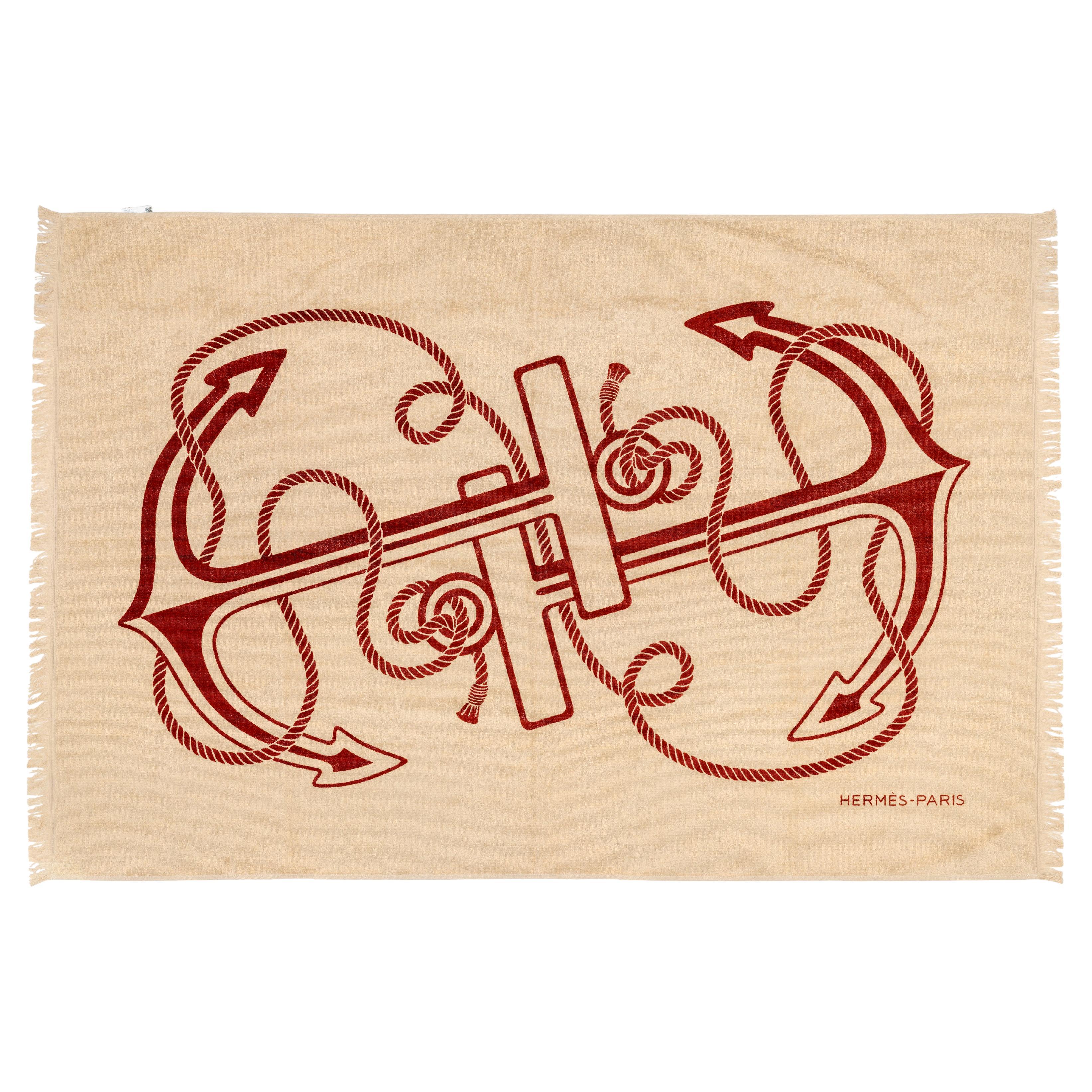 Hermes Beach Towel Yacht In Ancres en H - Cotton - 140x95cm - Sable - NEW For Sale