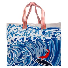 Hermes Beach Wave Tote Printed Toile Denim Bag