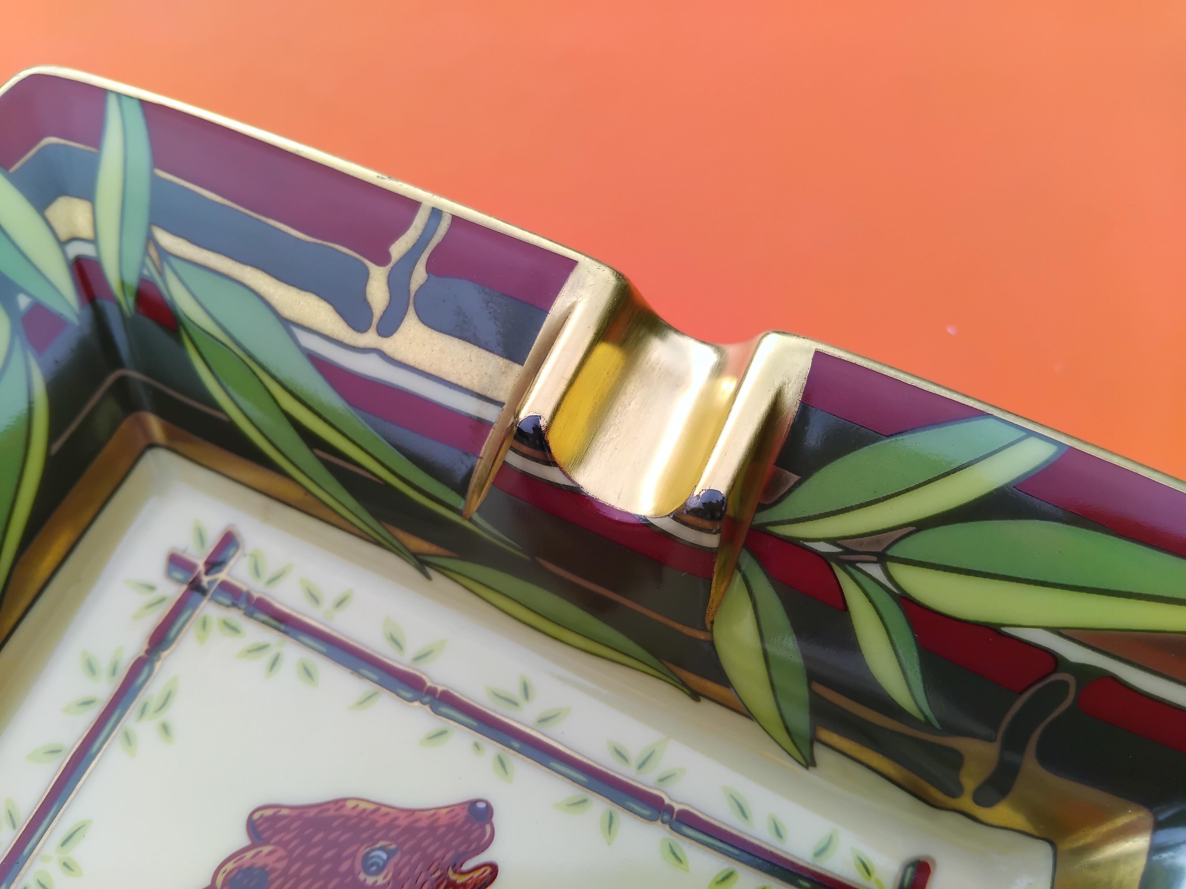 Hermès Bear Bamboo Print Cigar Ashtray Change Tray Porcelain Gold 10