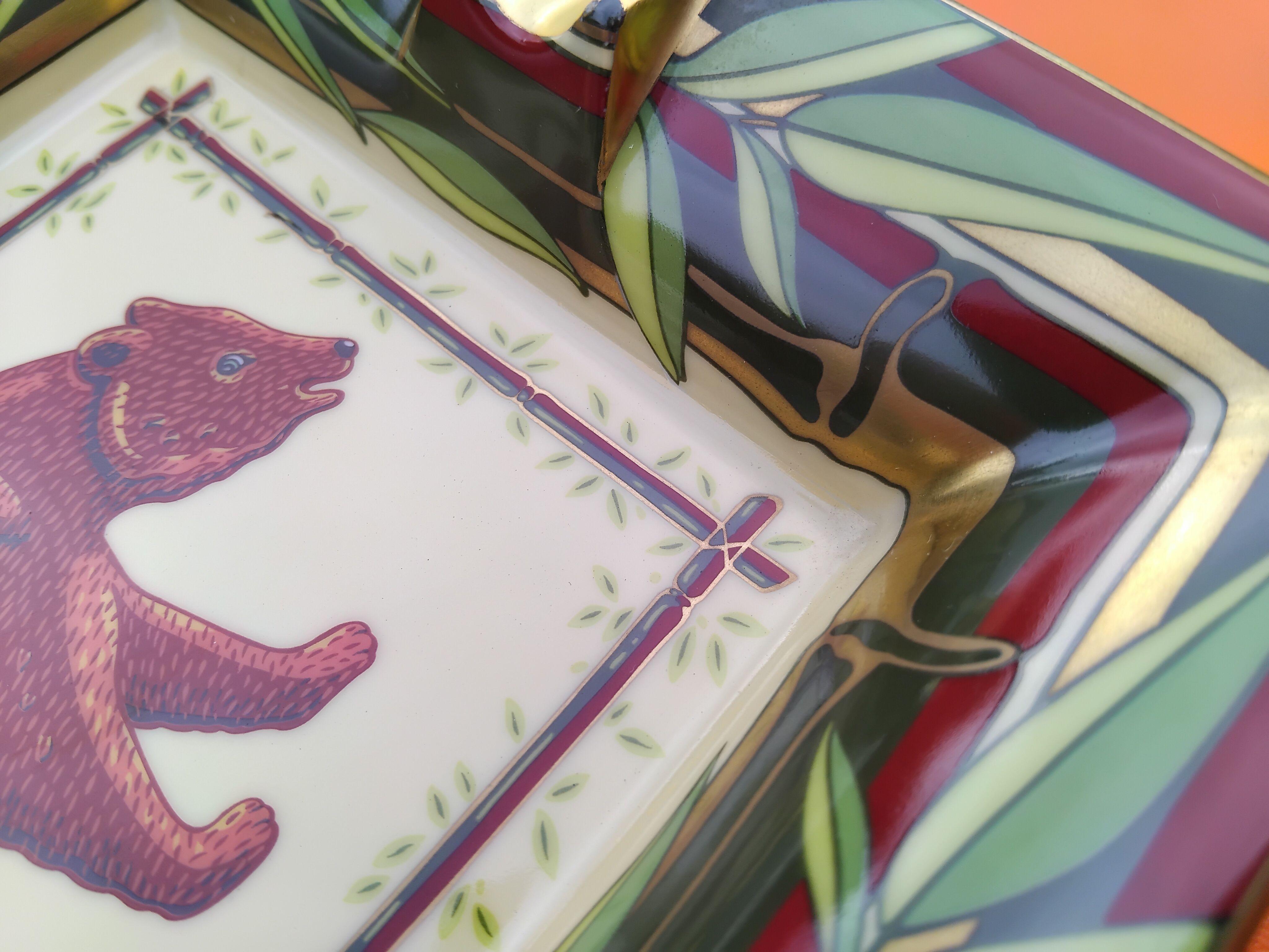 Hermès Bear Bamboo Print Cigar Ashtray Change Tray Porcelain Gold 2