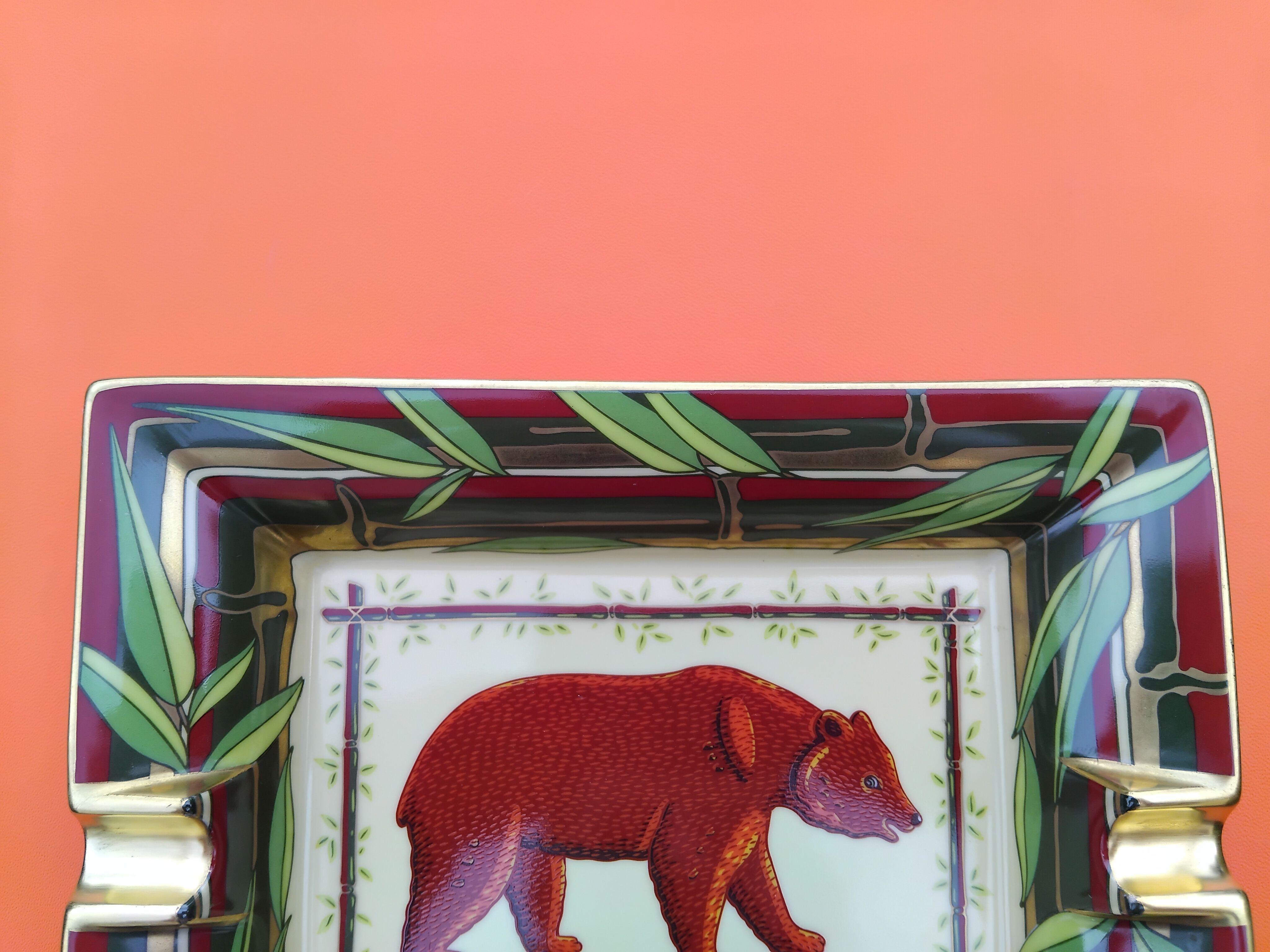 Hermès Bear Bamboo Print Cigar Ashtray Change Tray Porcelain Gold 3